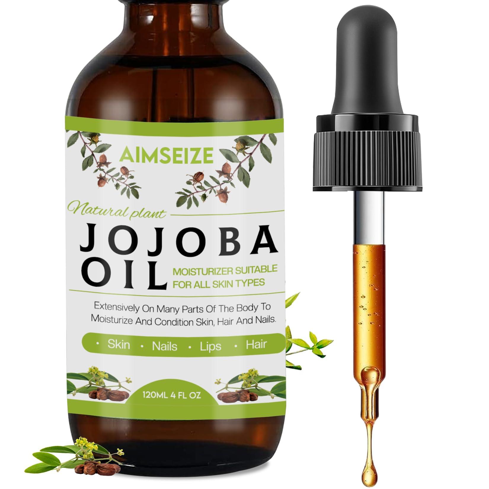 AIMSEIZE Jojoba Oil Organic (4oz), 100% Pure Stimulate Growth for Hair & Eyebrows, Moisturizing Massage Oil for Face, Hair, Skin & Nails