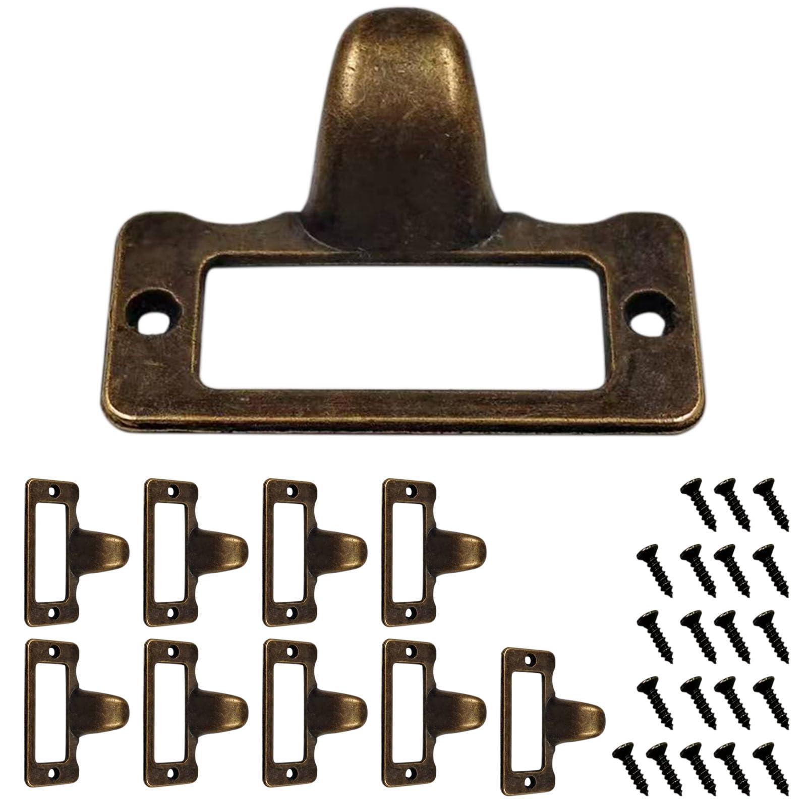 Miayaya 10PCS Antique Bronze Apothecary Drawer Pulls Card Catalog Drawer Pulls Applicable to Office Furniture Cupboard Cabinet Drawer Pulls with Label Holders（Qinggu Copper）