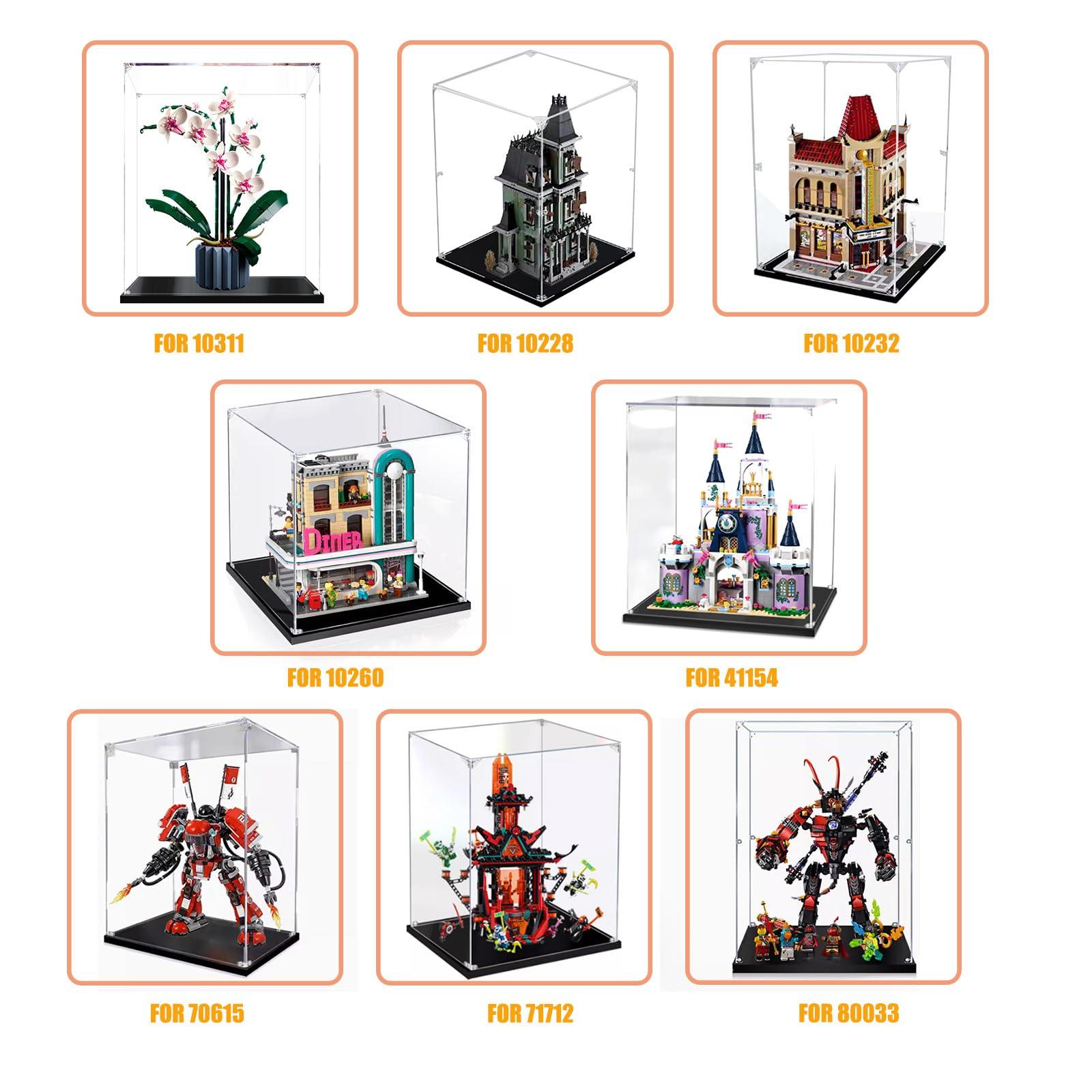 AAABOX 18in Tall 3mm Acrylic LEGO Display Case for Tuxedo Cat 21349, Boutique Hotel 10297, Orchid 10311, Bookshop 10270, 13.8x11.8x17.7in Transparent Showcase with Light String - Image 2