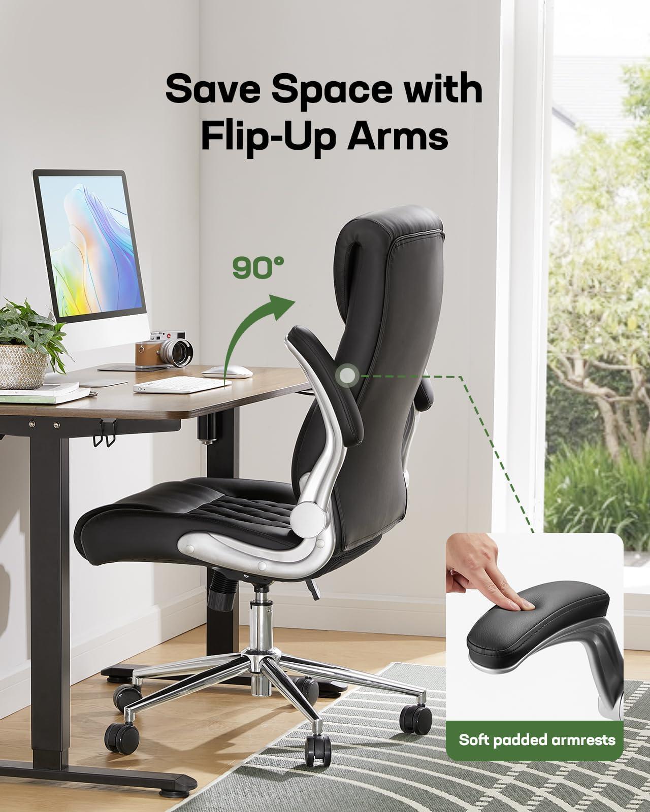 Marsail Ergonomic PU-Leather Office Chair: 5 Settings Lumbar Support, Executive Office Chair Height Adjustable with Padded Flip-up Arms, Executive Desk Chair for Working Study-Black - Image 8