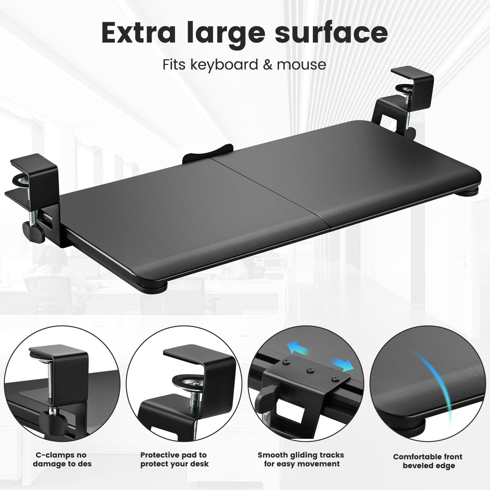 DQCGLY Keyboard Tray Under Desk, Slide Out Computer Keyboard & Mouse Tray with C Clamp-on Mount Easy to Install,30" W（Including Clamps） X 12" D Large Size,Black - Image 5
