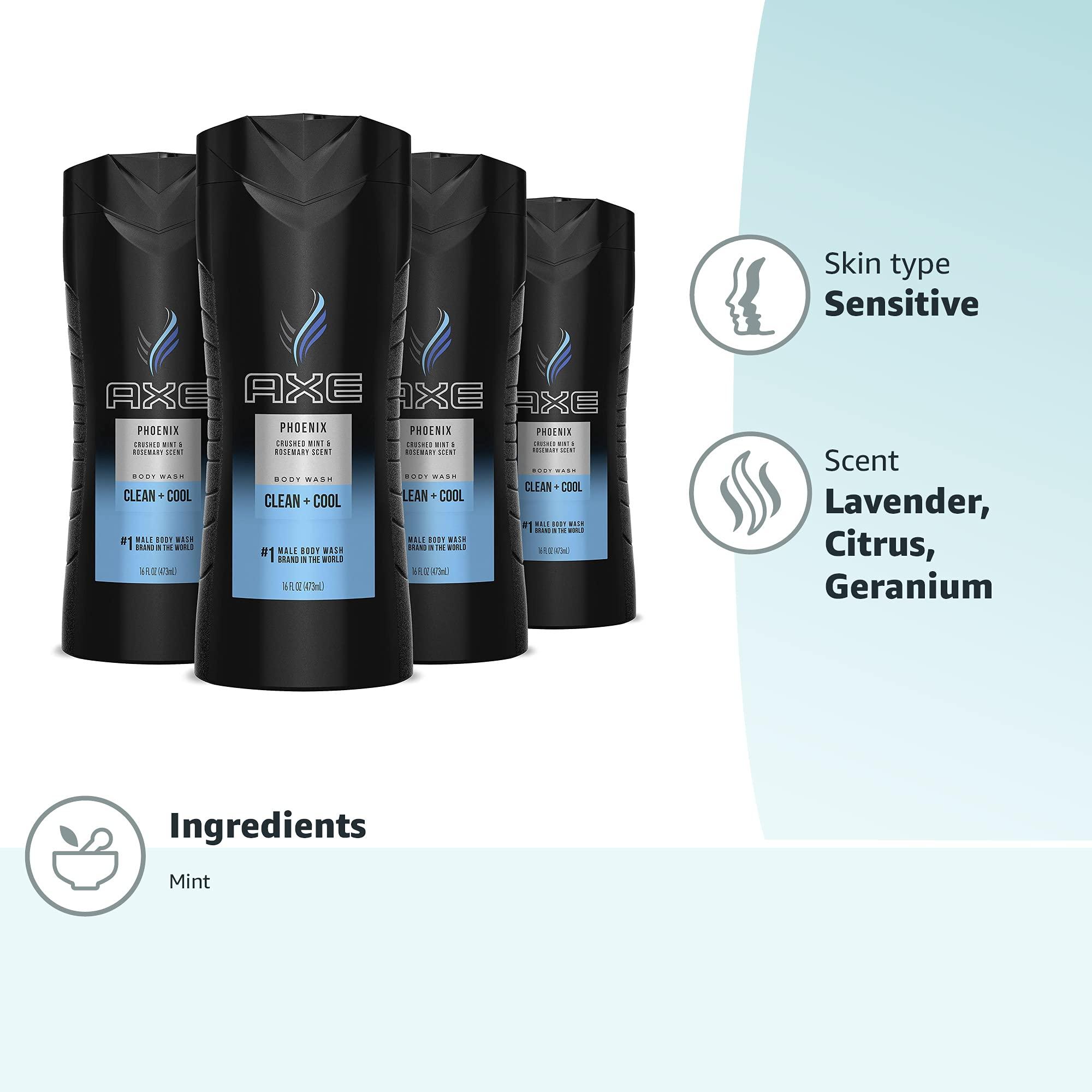 AXE Body Wash Phoenix 4 Count 12h Refreshing Scent Crushed Mint & Rosemary Men's Body Wash with 100% Plant-Based Moisturizers 16 oz - Image 12
