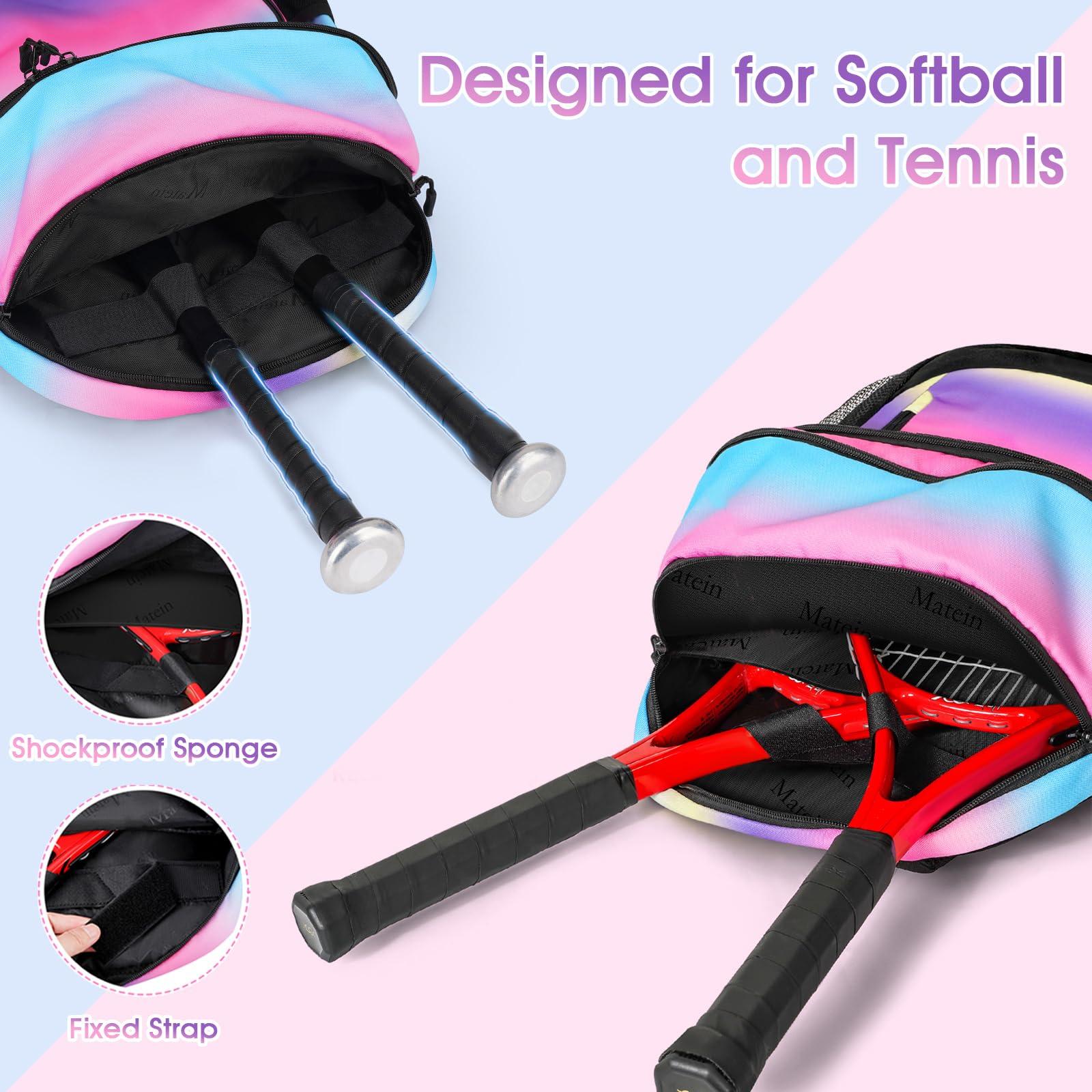 MATEIN Girls Tennis Backpack, Protective Tennis Bag with Cooler Pockets, Sturdy Pickleball Bag with Fence Hook Hold Badminton Paddles, Racket Gifts Backpack for Girls, Kids, Women, Colorful - Image 2
