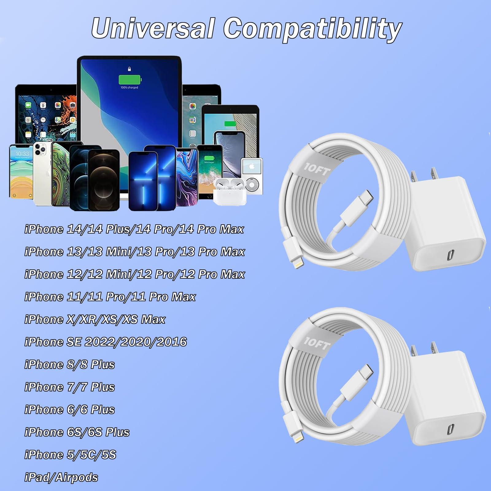 iPhone Fast Charger, [Apple MFi Certified] 2 Pack PD USB C Wall Charger Block Plug with 10FT Extra Long Type C to Lightning Fast Charging Data Sync Cable for iPhone 14 13 12 11 XR X 8 iPad and More - Image 7
