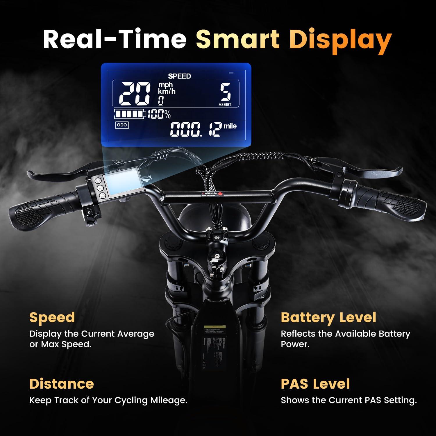 CYCROWN Electric Bike for Adults,Peak 1000W/1500W Motor,20/28MPH 55-150Mile ebikes for Adults with 10.4AH/13AH/26AH Battery,20" Fat Tire Electric Dirt Bike Commuting Off Road Ebike, UL2849 - Image 7