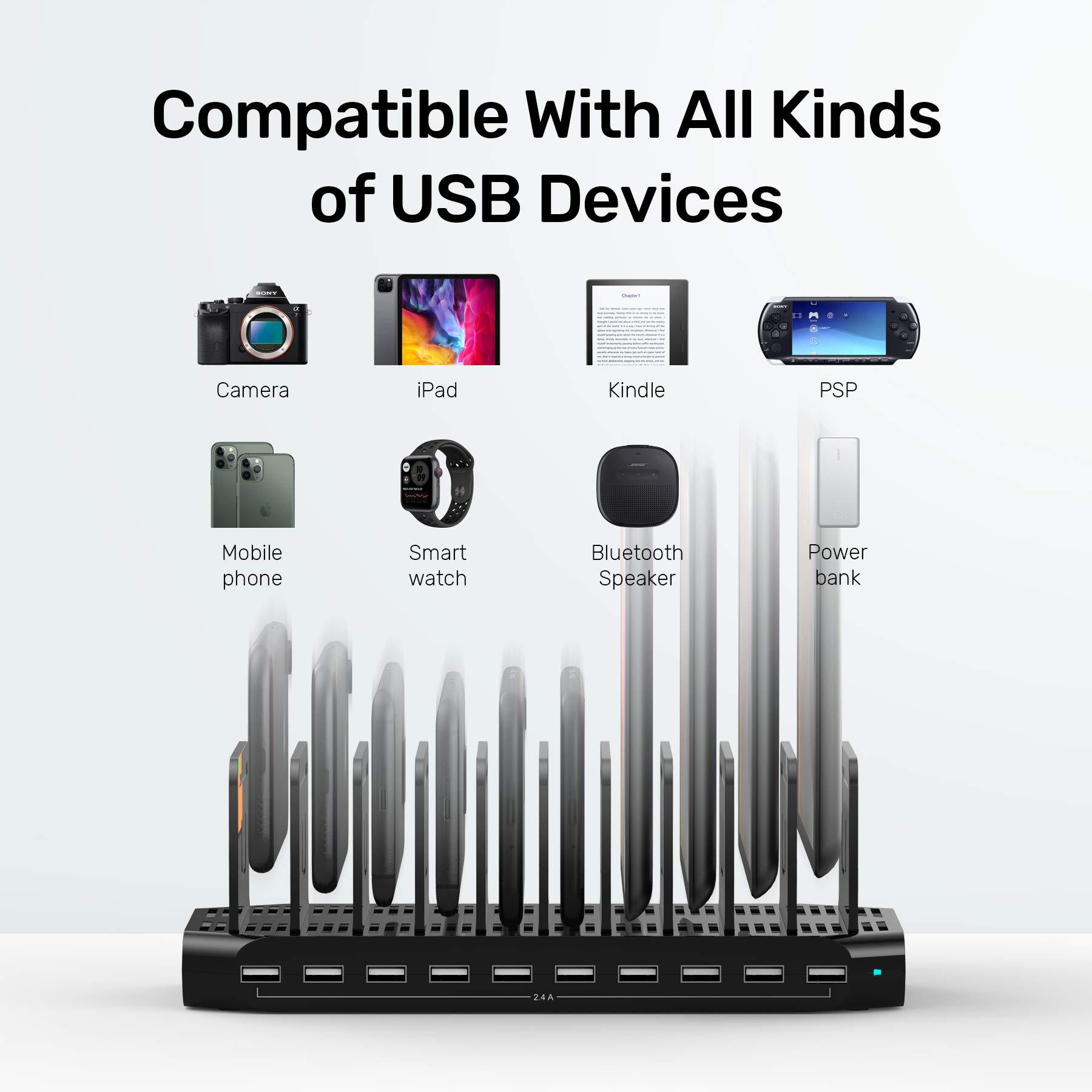 Unitek USB Charging Station, 10 USB Fast Ports Charge Docking Station and Adjustable Dividers, Multi Device Charger Organizer Compatible with iPad, iPhone, Tablet and Cell Phone - Image 7
