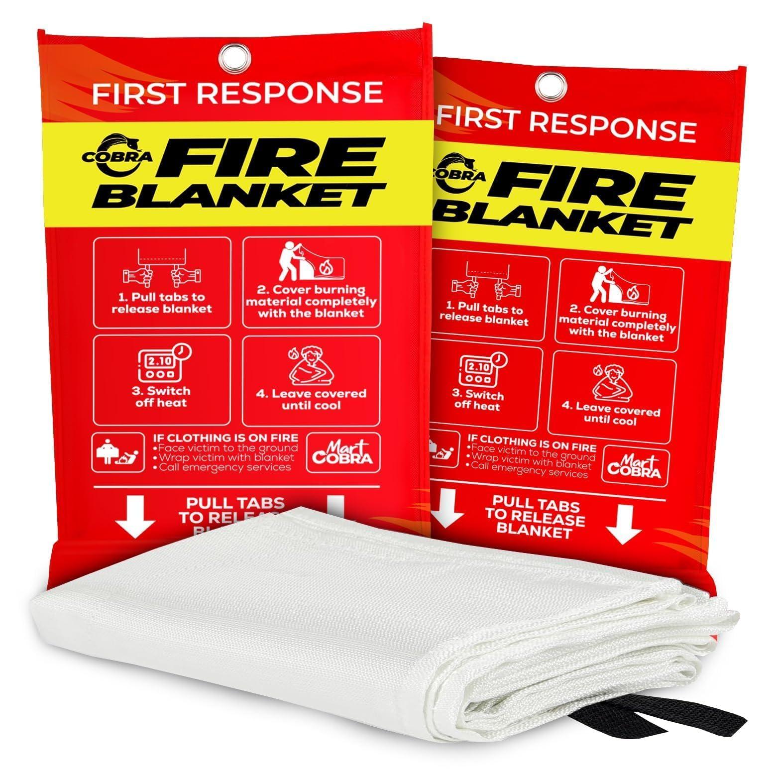 Mart Cobra Fire Blanket 2-Pack – Emergency Fire Suppression for Home & Kitchen – 40"x40" Fireproof Fiberglass Safety Blankets – Heat Resistant & Easy to Use – Smothers Grease & Electrical Fires