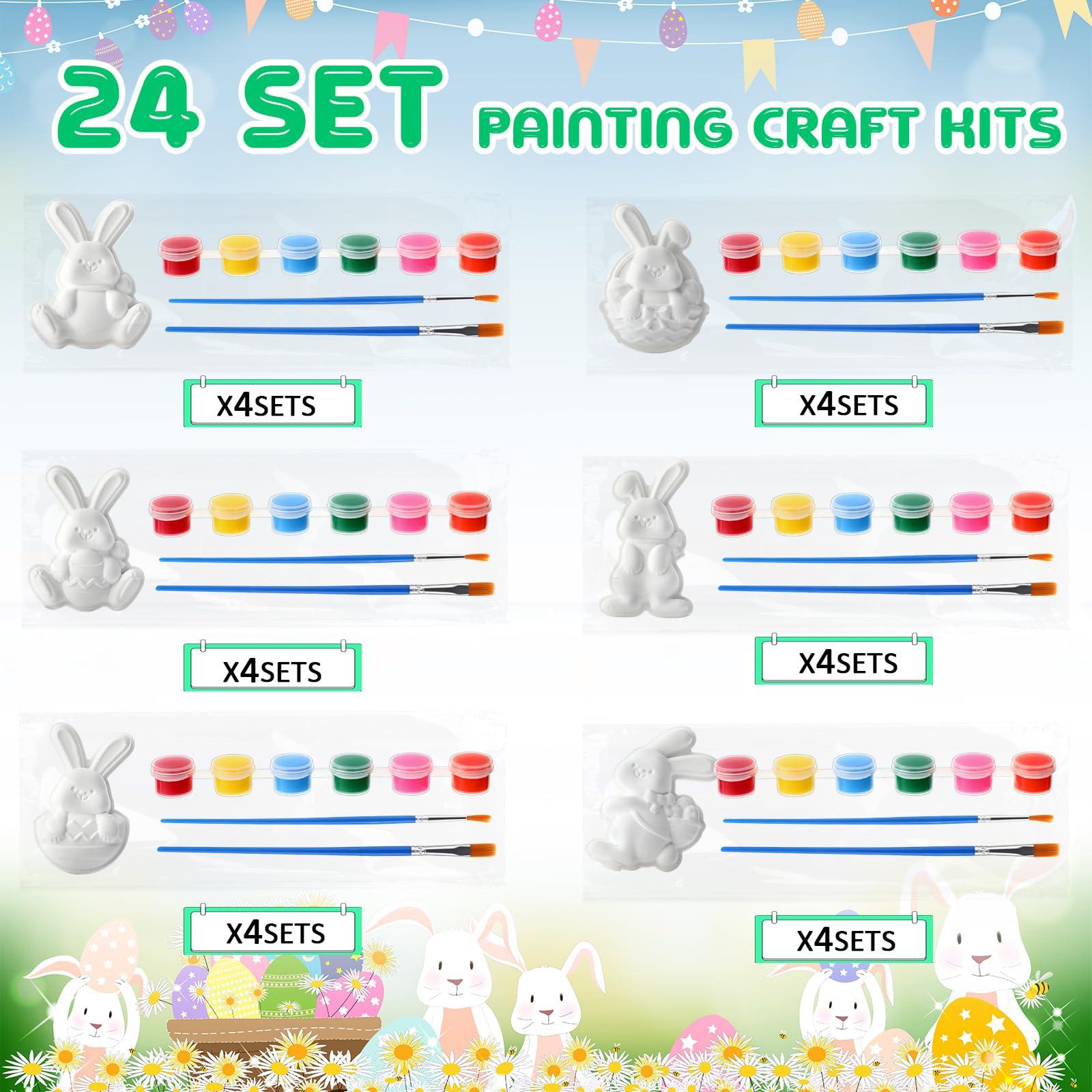 Foilswirl 24 Set Easter Bunny DIY Painting Kit Ceramic to Paint Your Own Bunny Statues Unpainted Plaster Figurines with Brushes Acrylic Bags Arts and Crafts Kits Party Favor for Adults - Image 4