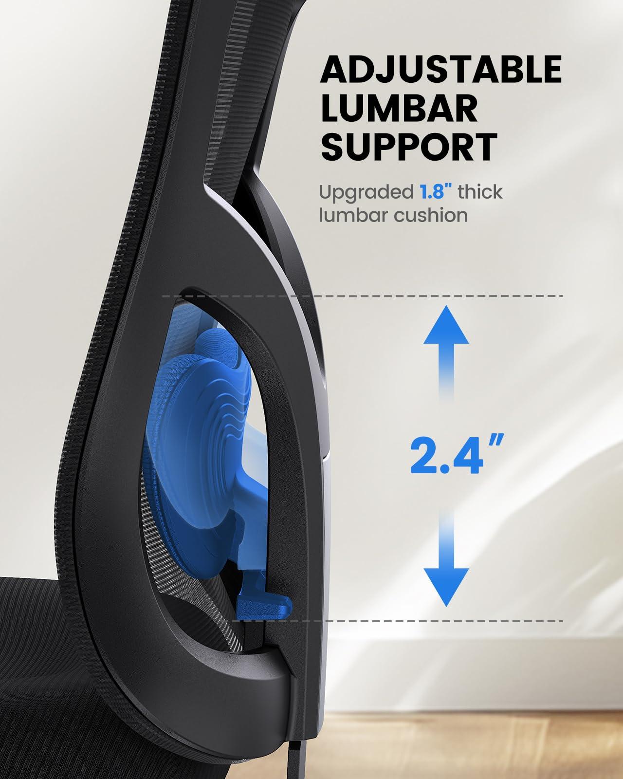 NOBLEWELL Ergonomic Office Chair with Padded Lumbar Support, 2D Headrest, Adjustable Armrests, Upgraded Contoured Seat Cushion, 130° Rocking Tilt, Computer Chair for Home Office, NWOC1-1 - Image 3
