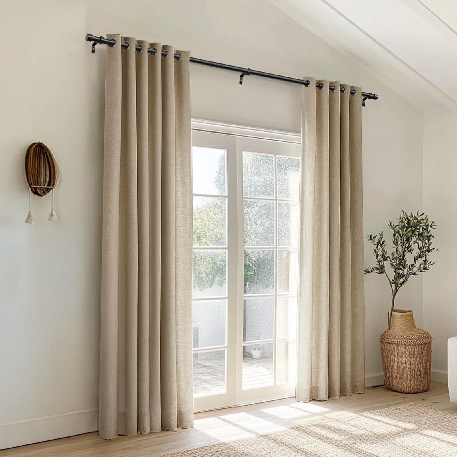 Zeerobee Curtain Rods for Windows 48 to 84, Black Curtain Rod, Adjustable 1 Inch Heavy Duty Outdoor/Indoor Modern Drapery Pole, 32"-86" - Image 2