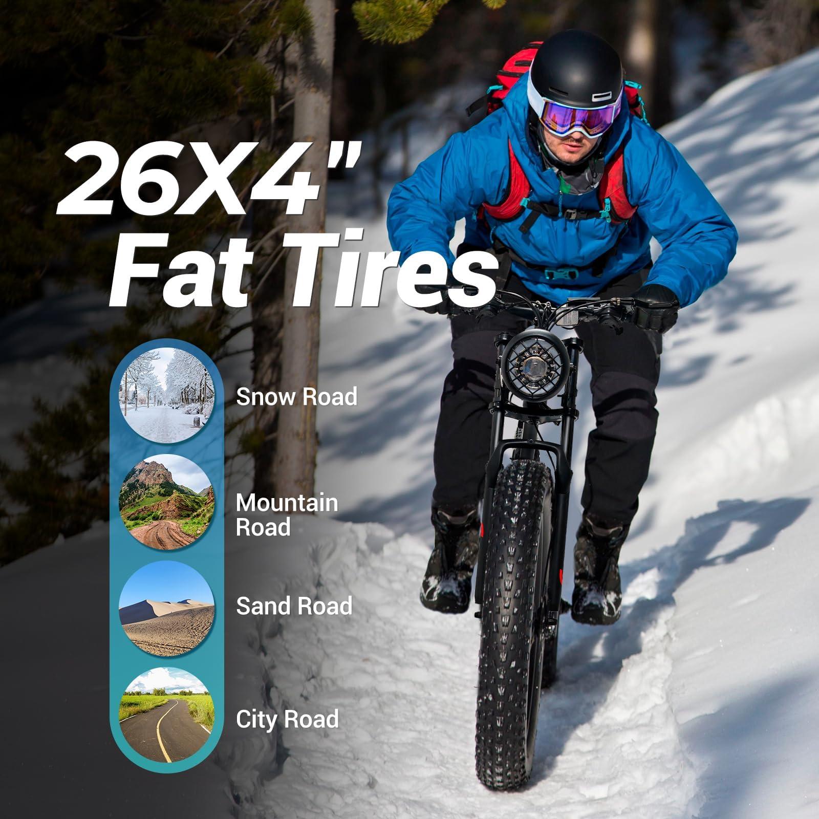 Geemax Electric Bike for Adults, 26" x 4.0 Fat Tire Ebike, 500W (Peak 750W) 36V 10.4Ah Lithium Battery Electric Bicycle, 25MPH, 21-Speed, Up to 35 Miles for Commuting, Beach, Snow - Image 6
