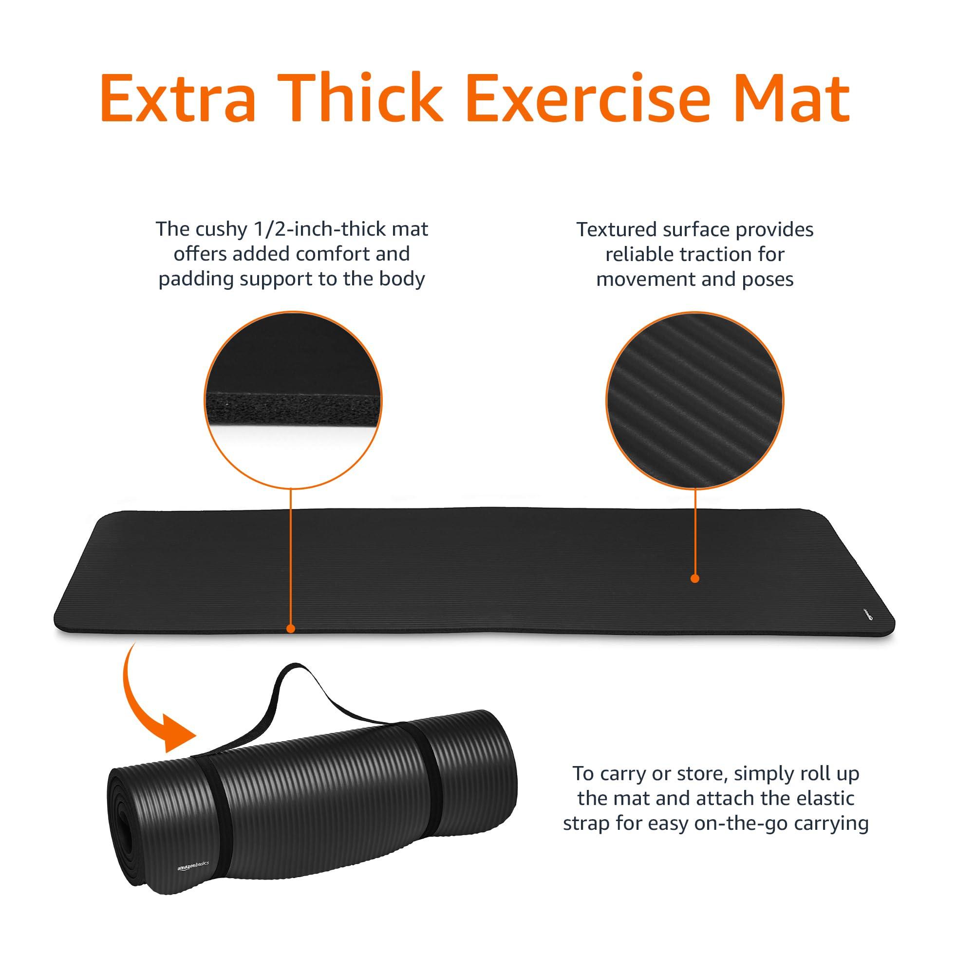 Amazon Basics 1/2 Inch Extra Thick Exercise Yoga Mat with Carrying Strap, Cushioned Support, for Fitness and Gym Workouts - Image 4