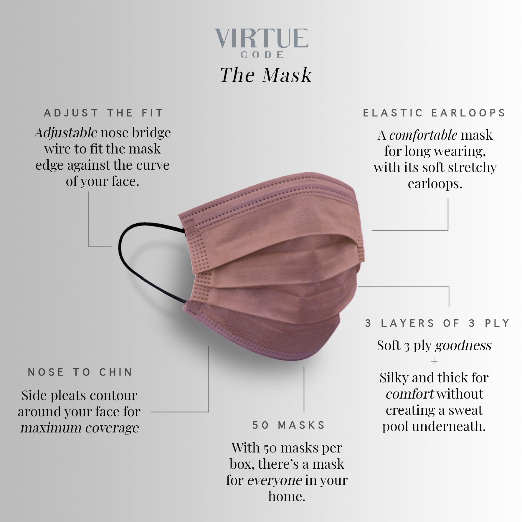 VIRTUE CODE Support Face Masks - Soft 3 Ply Comfort Face Masks, Colorful Disposable Face Mask 50 Pack. Earth Tones Colored Masks. Adults Mens and Womens Disposable Face Masks - Image 2
