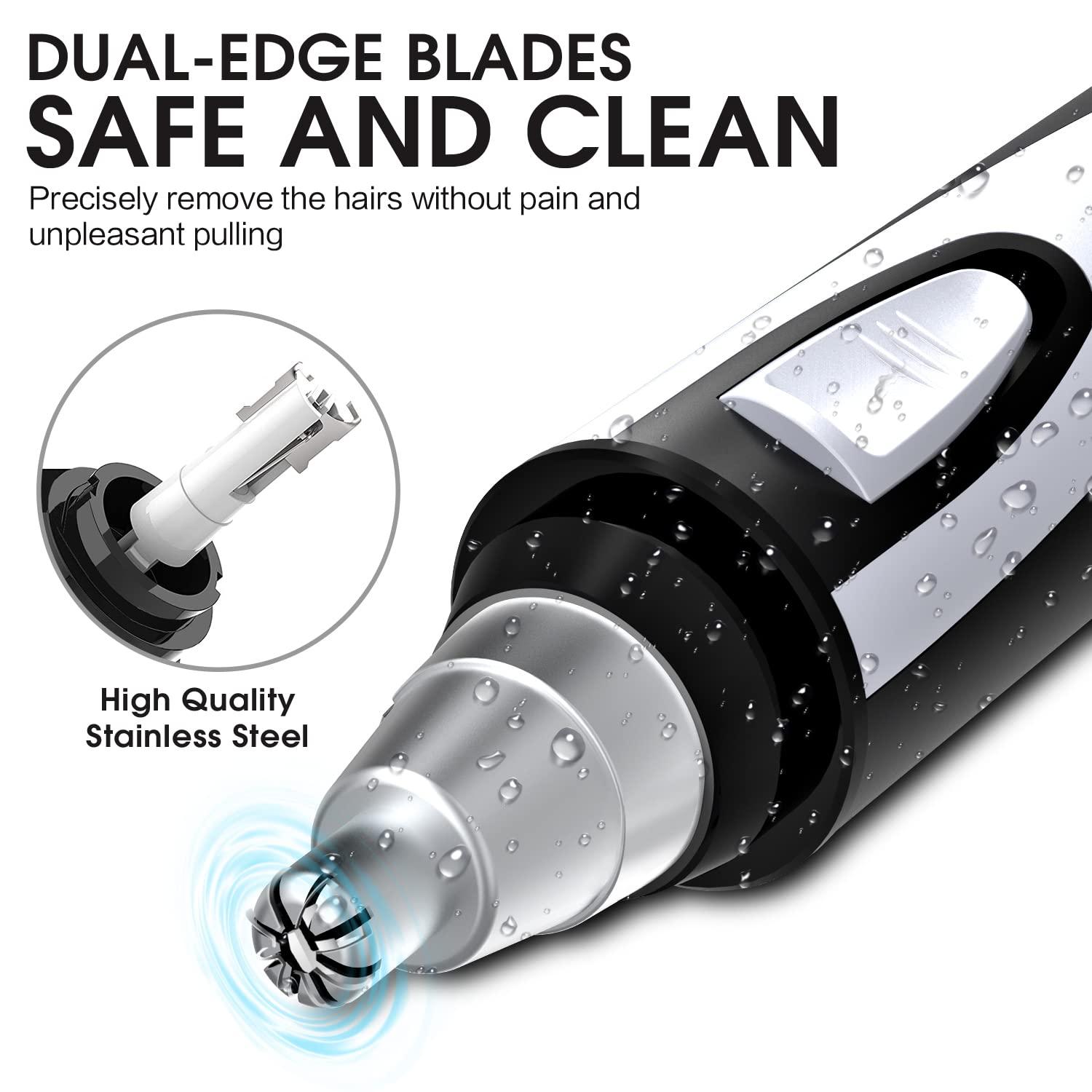 Ear and Nose Hair Trimmer Clipper - 2025 Professional Painless Eyebrow & Facial Hair Trimmer for Men Women, Battery-Operated Trimmer with IPX7 Waterproof, Dual Edge Blades for Easy Cleansing Black - Image 3