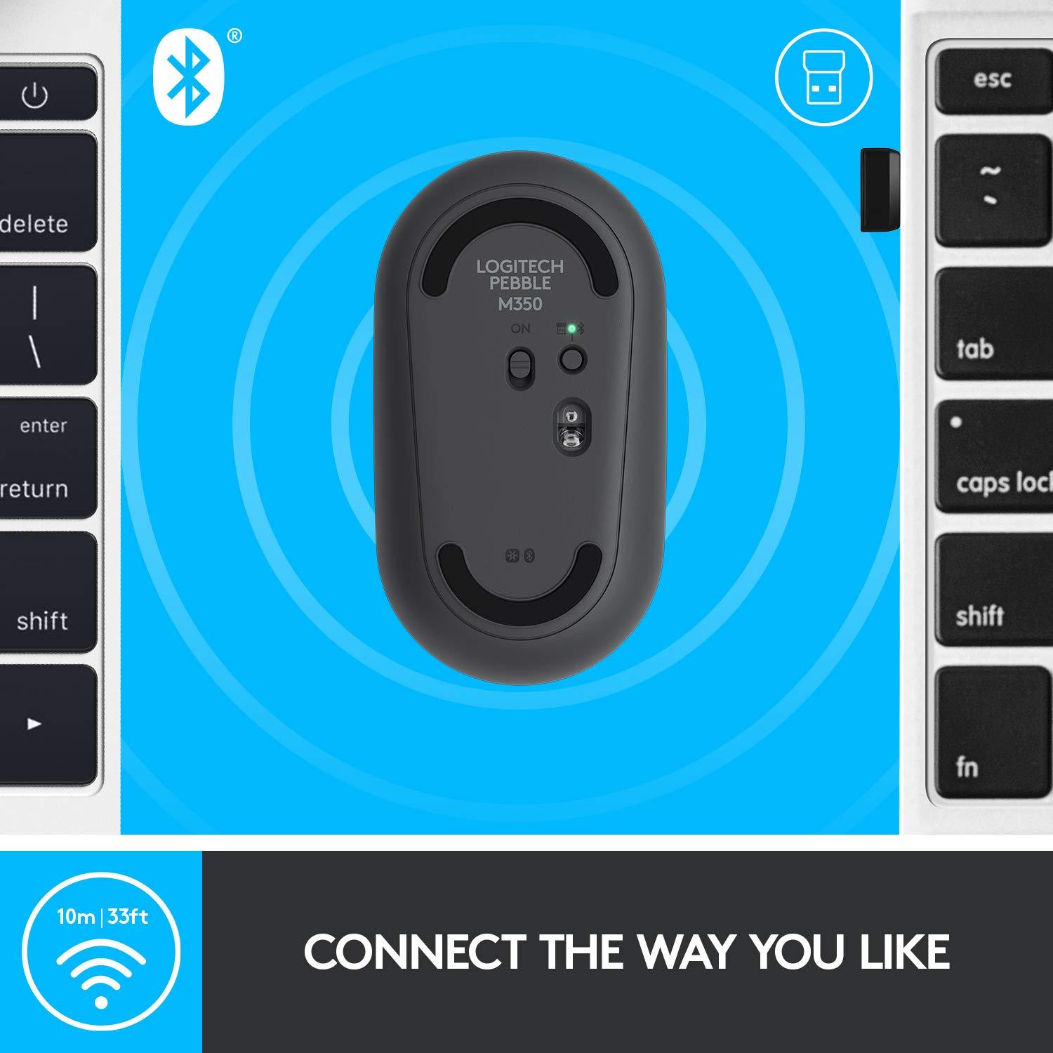Logitech Pebble Wireless Mouse with Bluetooth or 2.4 GHz Receiver, Silent, Slim Computer Mouse with Quiet Clicks, for Laptop/Notebook/iPad/PC/Mac/Chromebook - Graphite - Image 5