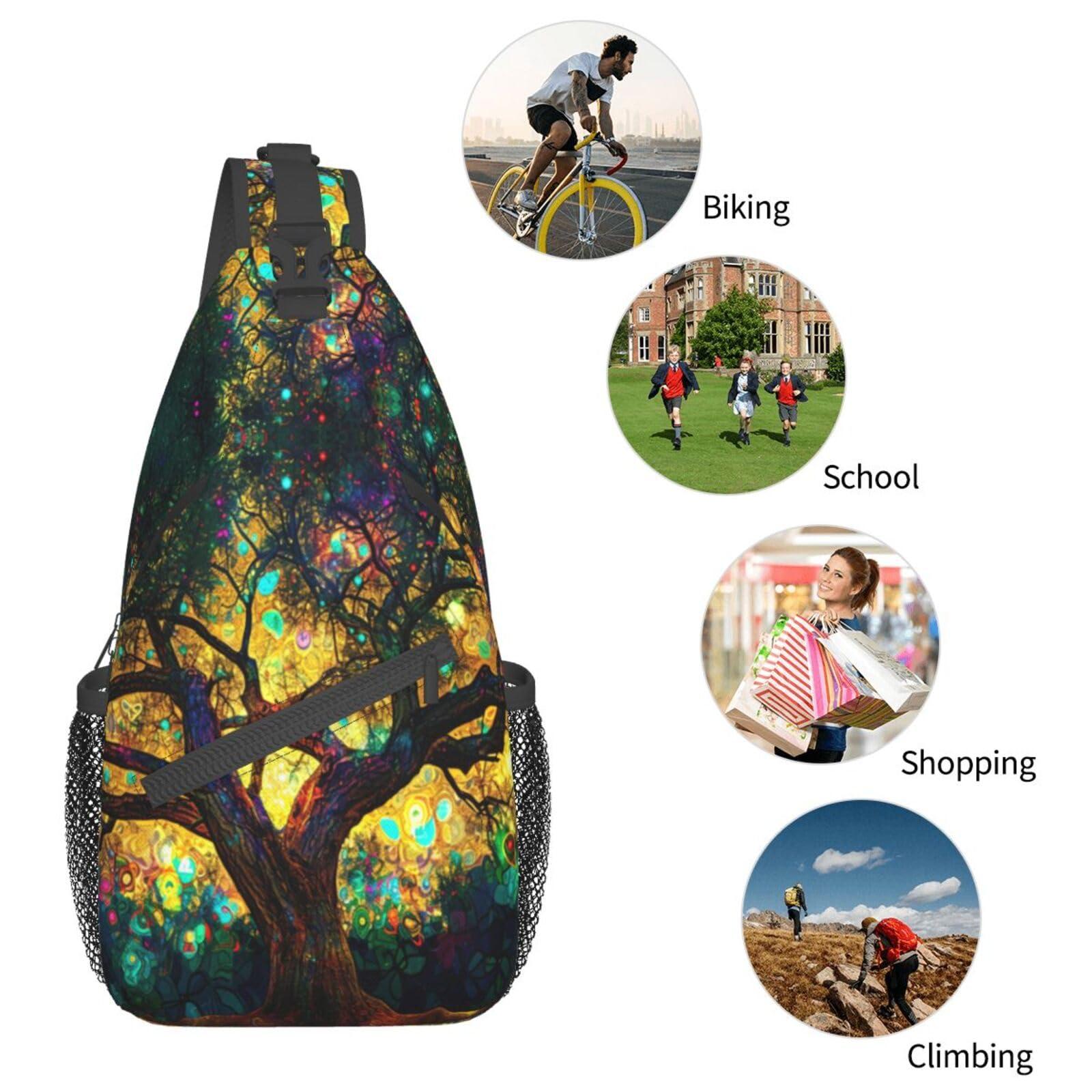 Mqtzyiwx Colorfully Colors Tree Sling Backpack Hiking Backpack Crossbody Bag Sports Lightweight And waterproof Chest Bag Shoulder Bag For Women Men - Image 6