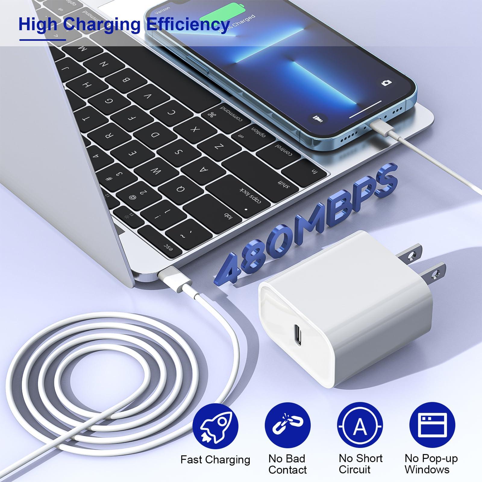 Apple Fast Charger, 10FT Extra Long Fast iPhone Charger Travel Plug Adapter 20W Super Quick Apple Charging USB C Wall Charger Block with 10Foot Lightning Cable Cord for iPhone 14/13/12/11/X/XR/SE/iPad - Image 5