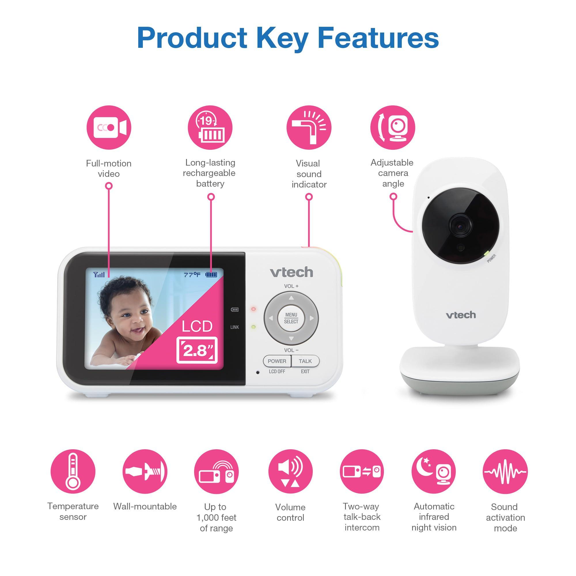 VTech VM819 Baby Monitor with Camera and Audio, 2.8” Screen Portable Baby Camera, Night Vision, 2-Way Audio, Temperature Sensor and Lullabies, Secure Transmission No WiFi, Ideal for Baby/Elderly/Pet - Image 2
