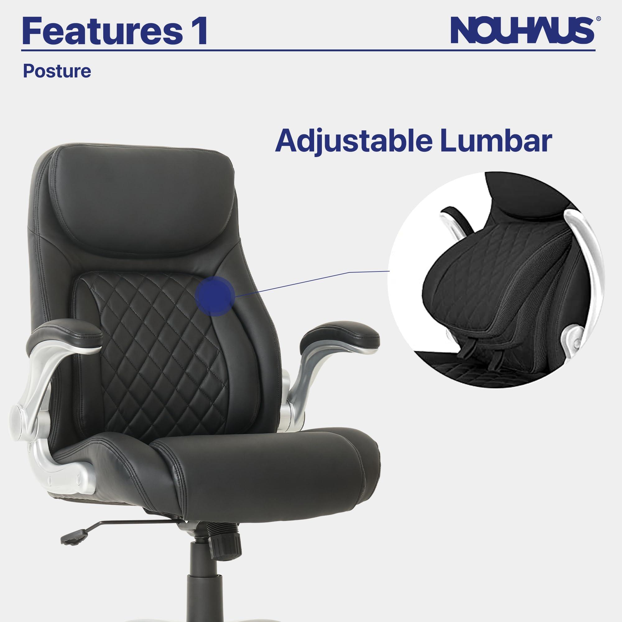 Nouhaus +Posture Ergonomic PU Leather Office Chair. Click5 Lumbar Support with FlipAdjust Armrests. Modern Executive Chair and Computer Desk Chair (Black) - Image 9