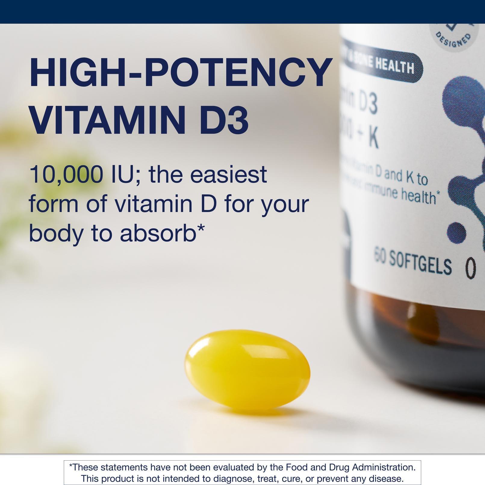 Metagenics Vitamin D3 + K - for Immune Support, Bone Health & Heart Health* - Vitamin D with MK-7 (Vitamin K2) - Non-GMO - Gluten-Free - 60 Softgels - 10,000 IU - Image 4