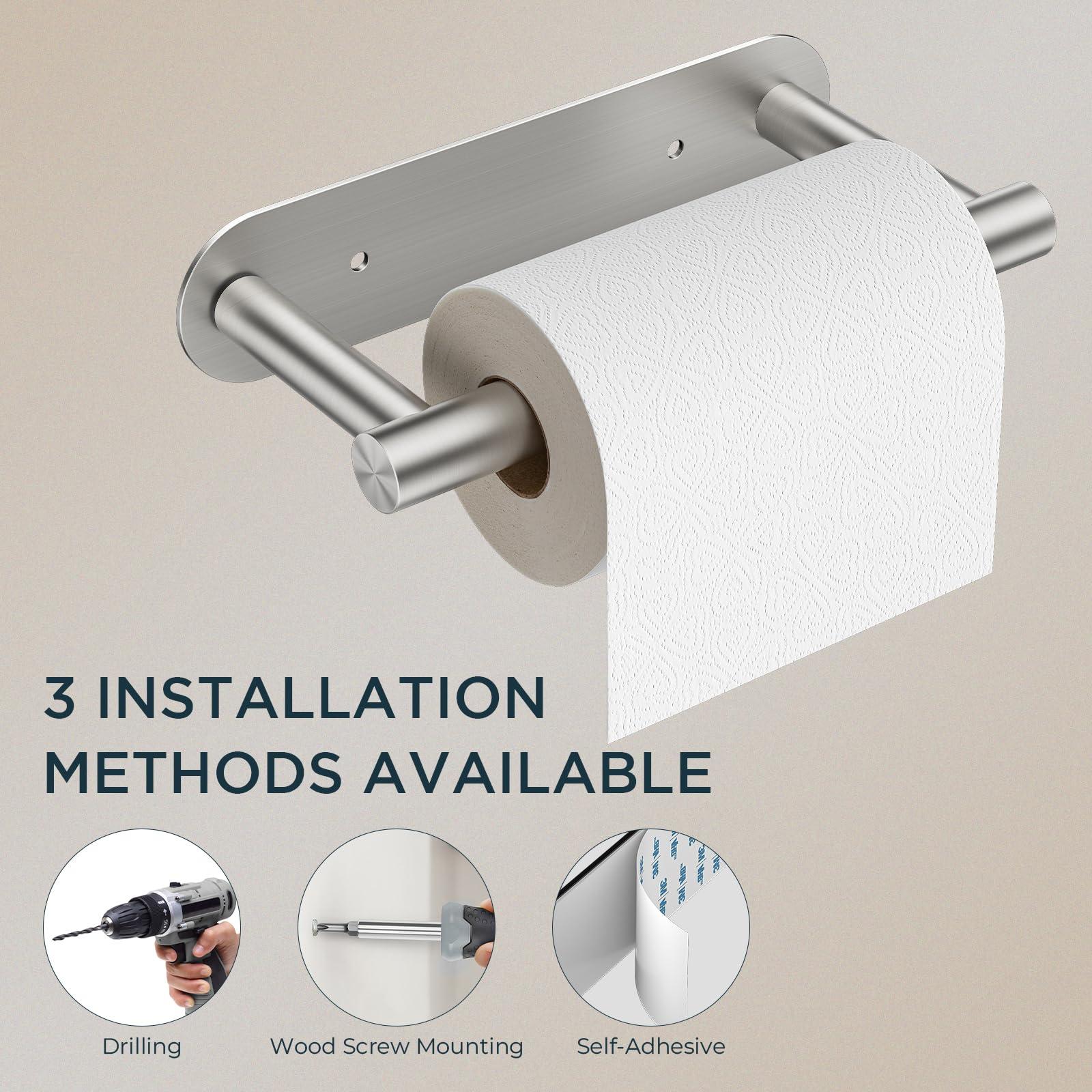 FORIOUS Toilet Paper Holder, Adhesive or Screw Wall Mount Pivoting Tissue Roll Holder for Bathroom, Stainless Steel Rustproof Self Adhesive Toilet Paper Roll Holder no Drilling, Brushed Nickel - Image 3