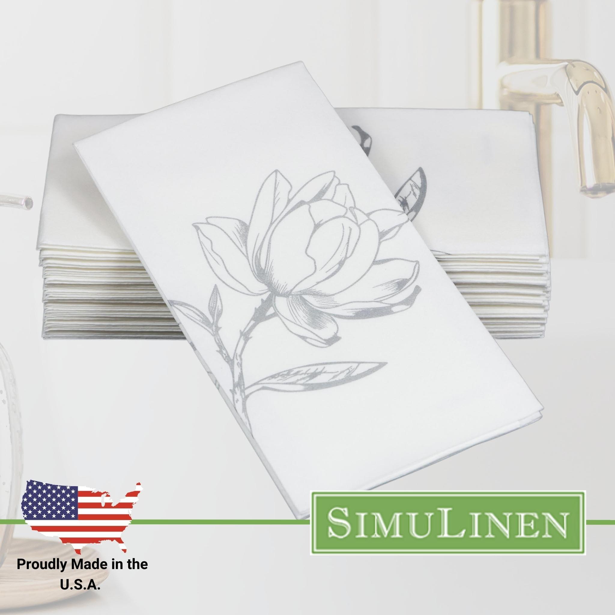 SimuLinen Silver Magnolia Disposable Bathroom Guest Towels - Folded, Single-Use, Kosher Paper Towels, 12x17", 100ct (Made in USA) - Image 7