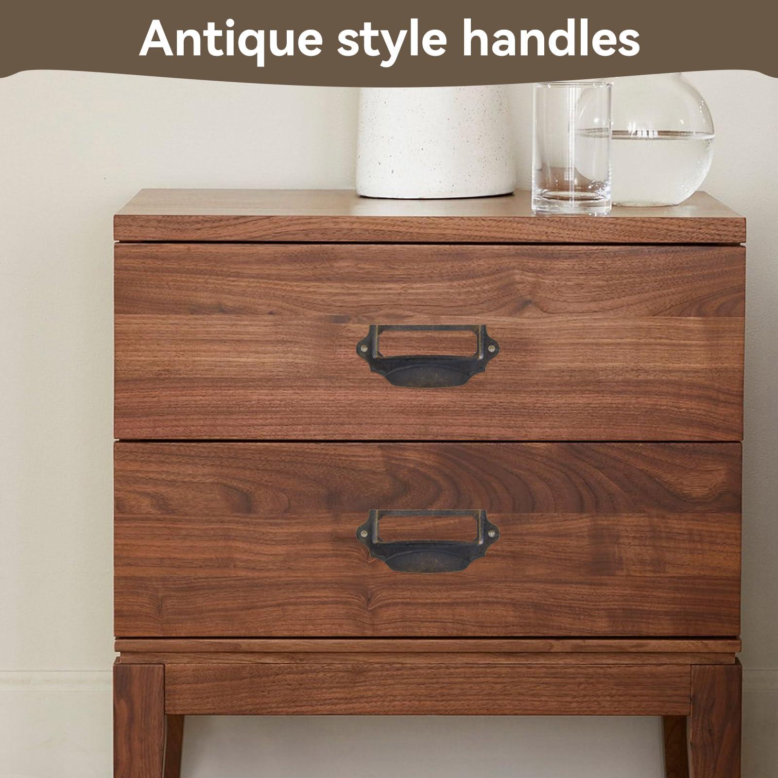 10 Pack File Drawer Label Holder Pull Handle, Antique Bronze Card Holder Drawer Pull Iron Label Holder Pull Handles for Furniture Cupboard Cabinet Drawer, 3.5 x 1.6in - Image 5