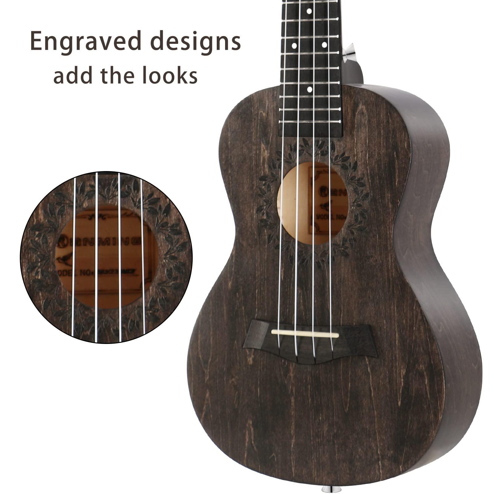 RANMING Ukulele Wood Concert Ukelele for Adults Beginners 23 Inch Ukuleles Starter Bundle Kit with Gig Bag Strap Nylon String Premium Basswood Brown Ukalalee for Adult - Image 6