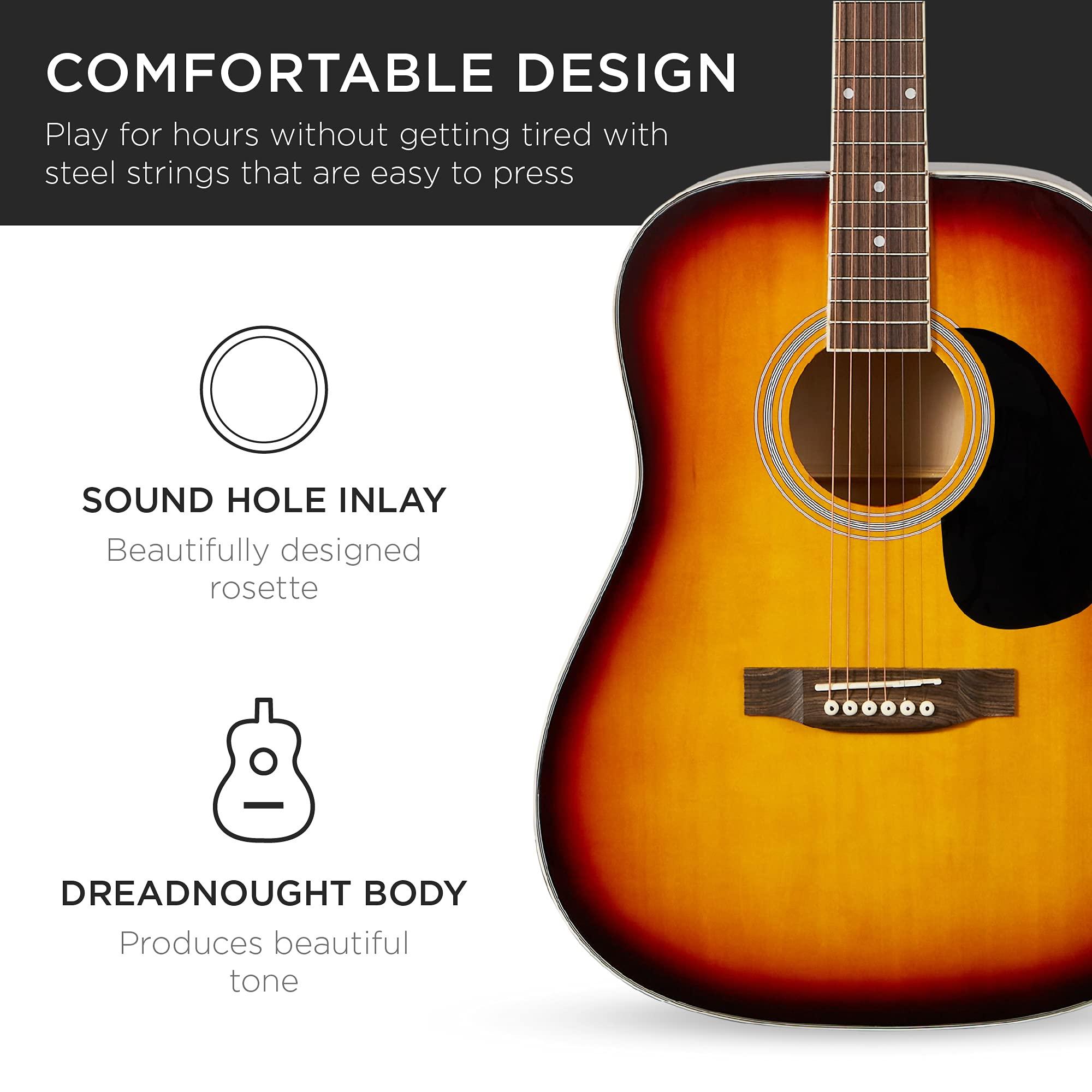 Best Choice Products 41in Full Size Beginner All Wood Acoustic Guitar Starter Set w/Gig Bag, Strap, Capo, Strings, Picks - Sunburst - Image 6