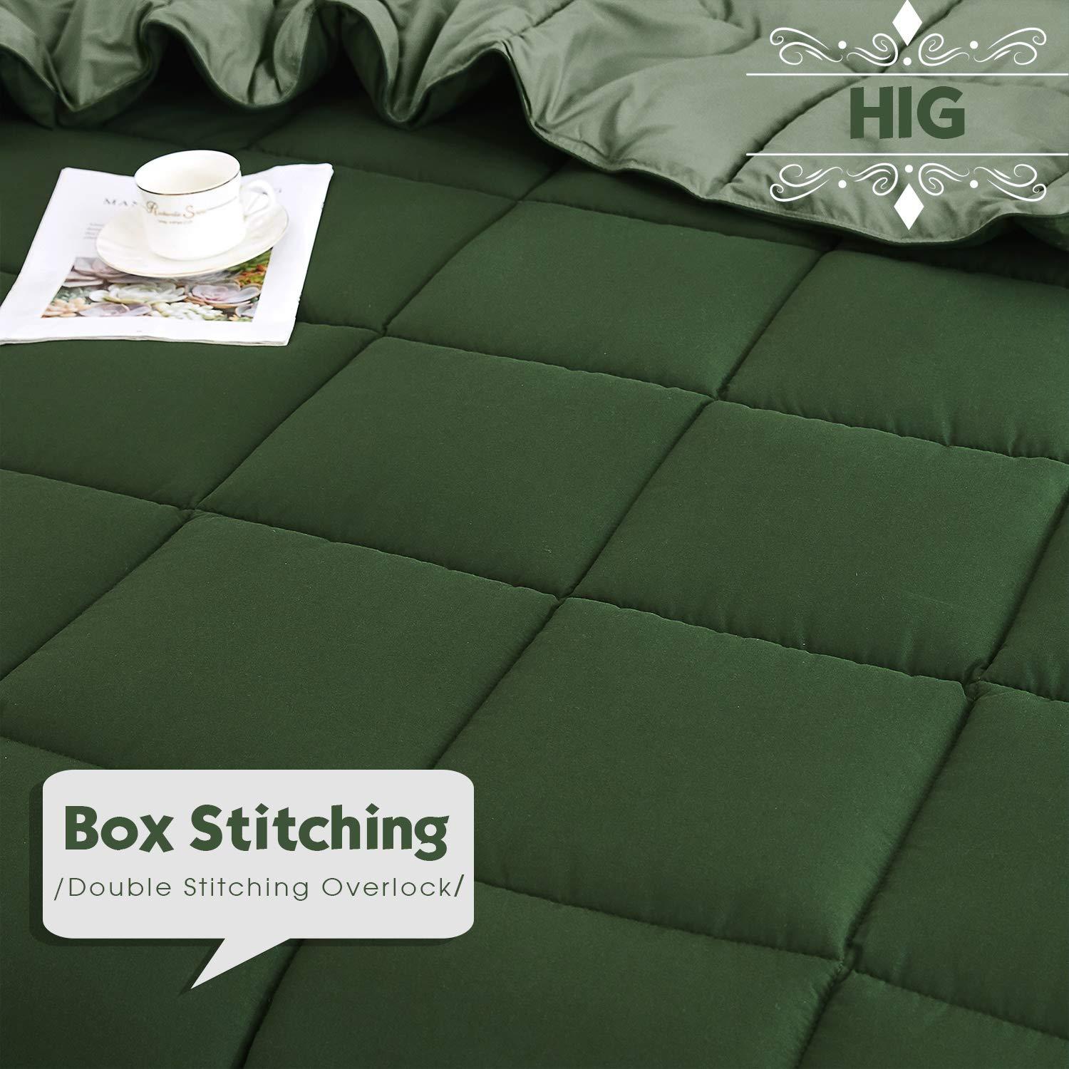 HIG 3pc Green Queen Size Comforter Set - All Season Reversible Down Alternative Comforter with Two Shams - Quilted Duvet Insert with Corner Tabs - Box Stitched Blanket - Breathable, Soft, Fluffy - Image 3