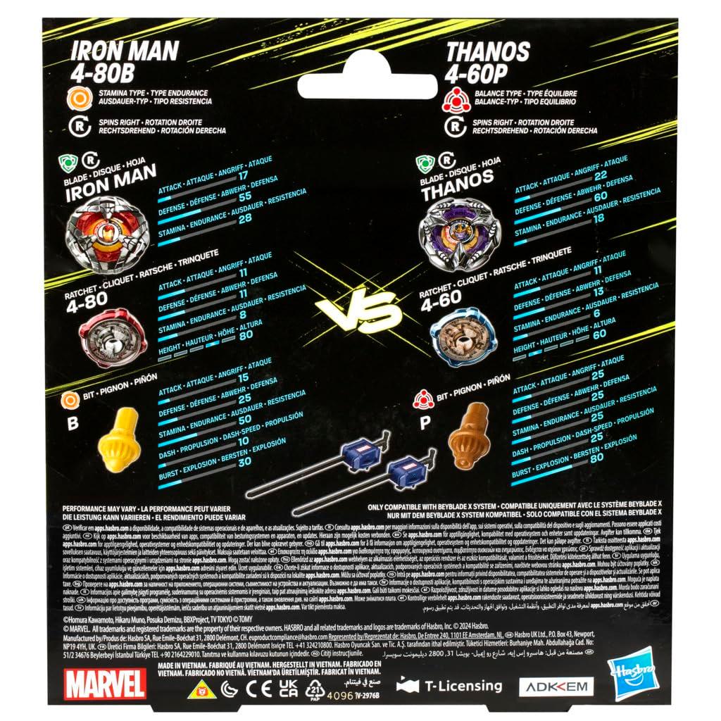 Beyblade X Marvel Collab Iron Man 4-80B vs. Thanos 4-60B Multipack - Image 4
