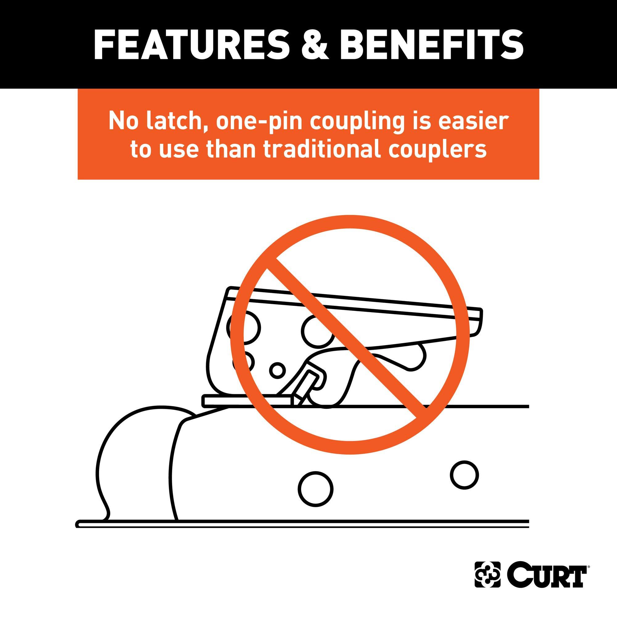 CURT 25470 QuickPin No-Latch Trailer Coupler for 2-Inch Hitch Ball, 2-in Channel, 3,500 lbs - Image 4
