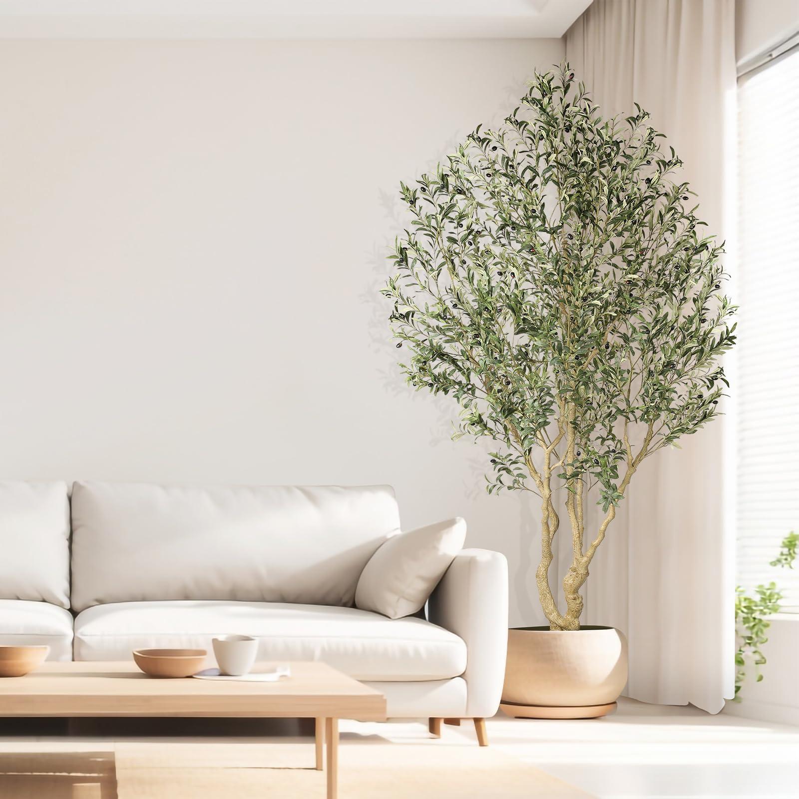 Realead Artificial Olive Tree 8ft - Large Faux Olive Tree with Realistic Leaves and Olives - Full and Grand Design Fake Olive Tree with Sturdy Base for Indoor Outdoor Office Decor - Image 2
