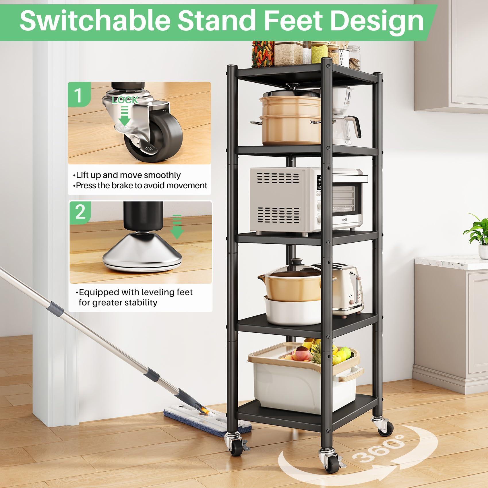 PXRACK 5-Tier Kitchen Storage Shelves, Adjustable Metal Shelves for Storage Pantry Shelves with Rolling Wheels, Storage Rack Shelving Unit Organizer for Bedroom Laundry Closet - Image 6