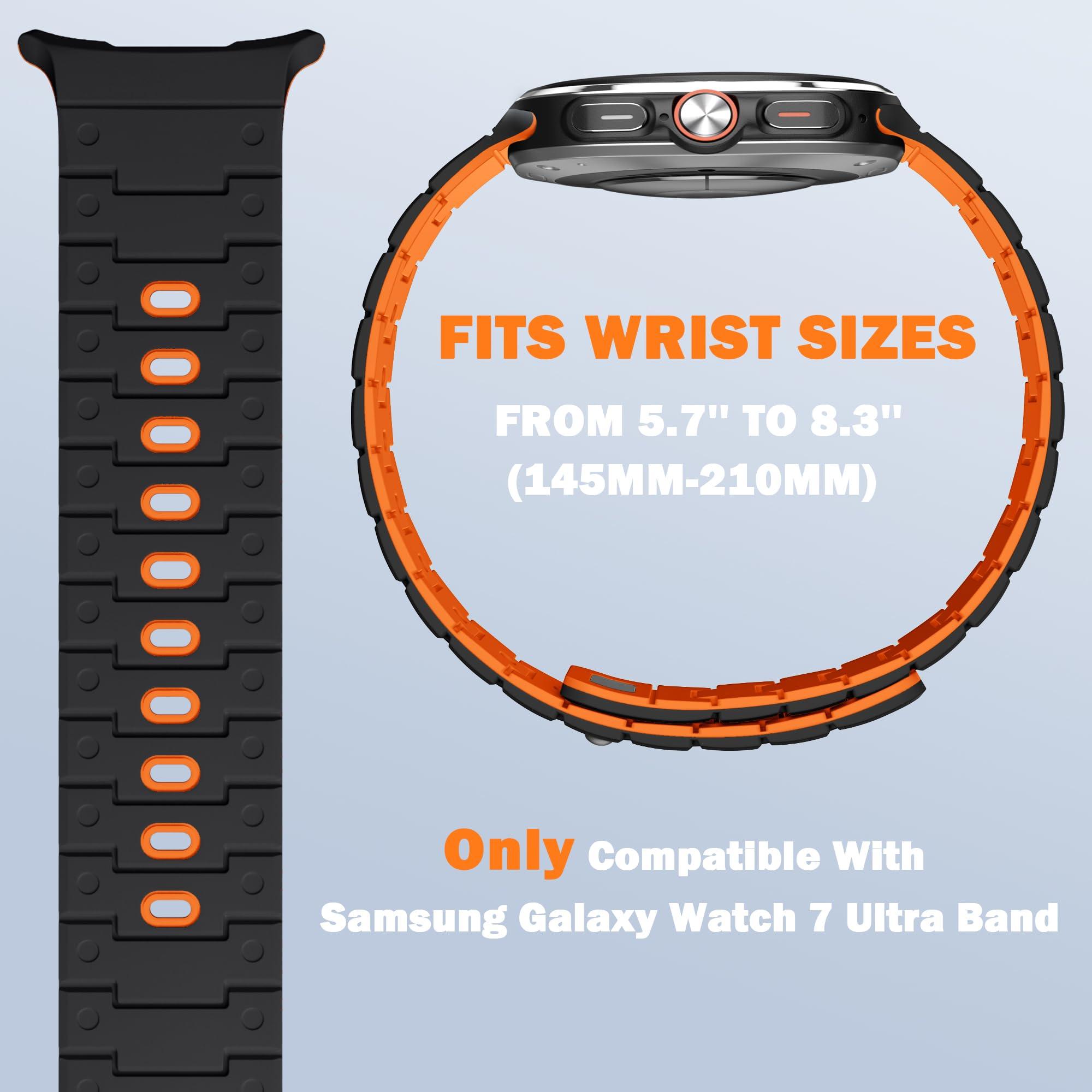 Bandletic Watchband Compatible with Samsung Galaxy Watch Ultra Bands 47mm for Women, Silicone Strong Magnet Wristbands Adjustable Sport Strap for Galaxy Watch Ultra Bands for Man, Black Orange - Image 3