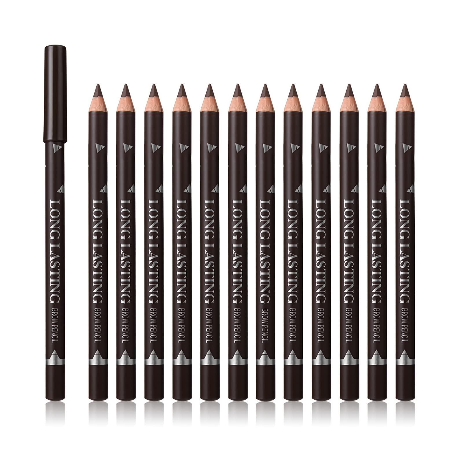 SUMEITANG 12 Pcs Dark Brown Eyebrow Pencils for Women, Multi-purpose Waterproof Eye Brow Pencil for Professionals & Beginners Eyeliner or Brow Marking and filling Create a Vibrant Eye Makeup Look