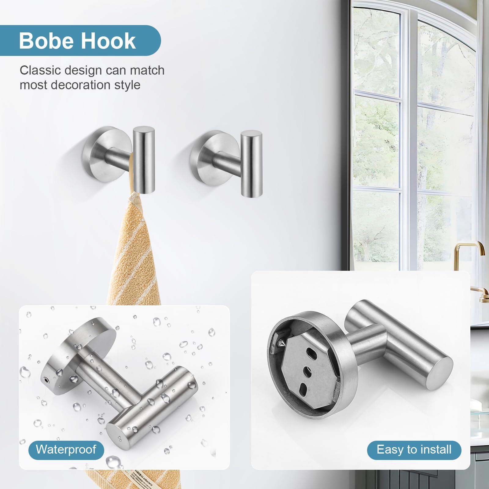 TQKAG Brushed Nickel Bathroom Hardware Set 6-Piece Bathroom Accessory Set 23.6 Inch Round Stainless Steel Towel Bar Set Wall Mounted - Image 6