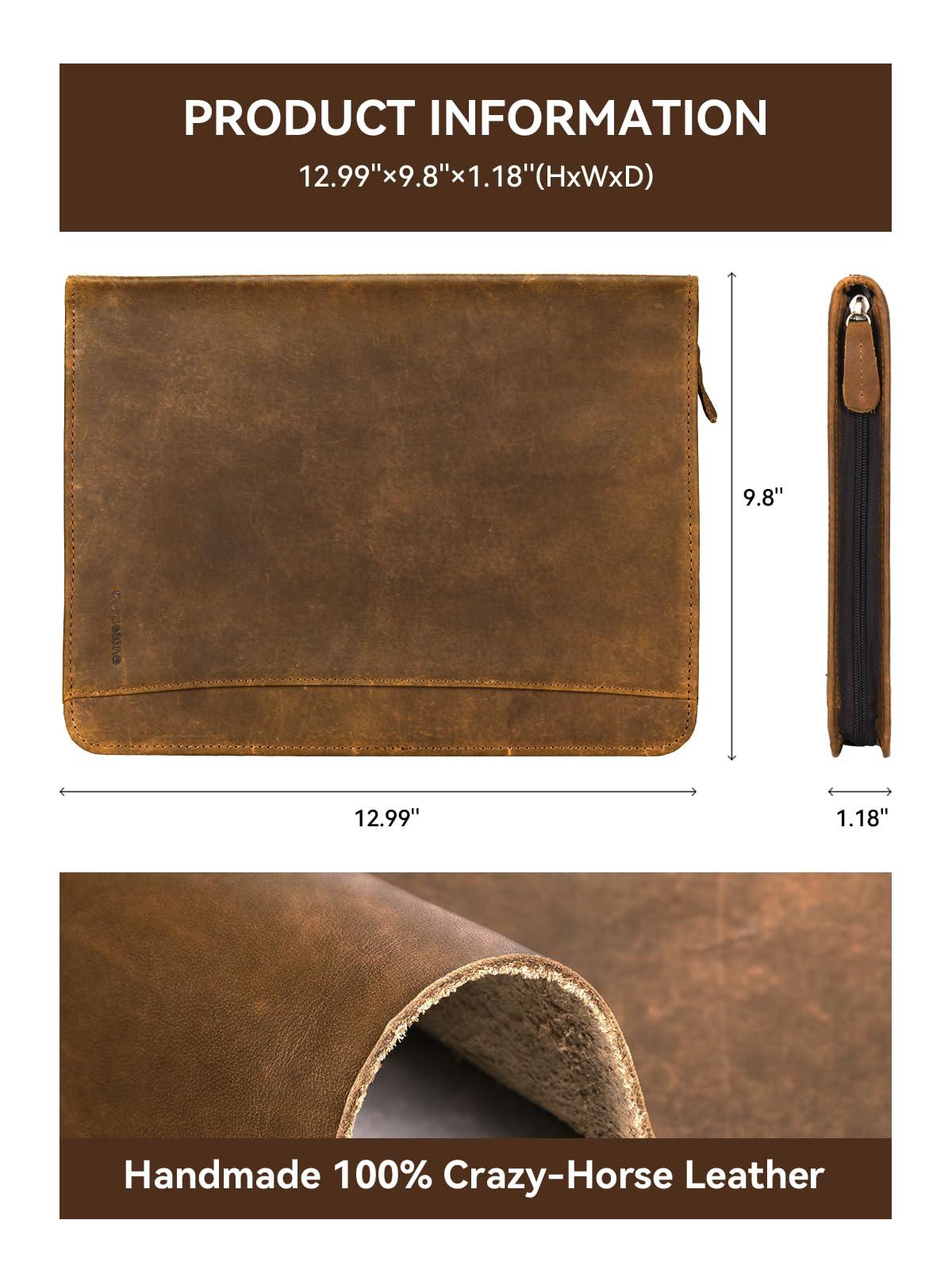 Carpetene Portfolio Binder, Leather Portfolio Organizer with Zipper, Stylish Brown Padfolio for Men Women, for Business, Legal Pad Holder, A4/Pad Compatible, Professional Genuine Leather Folio Folder - Image 3