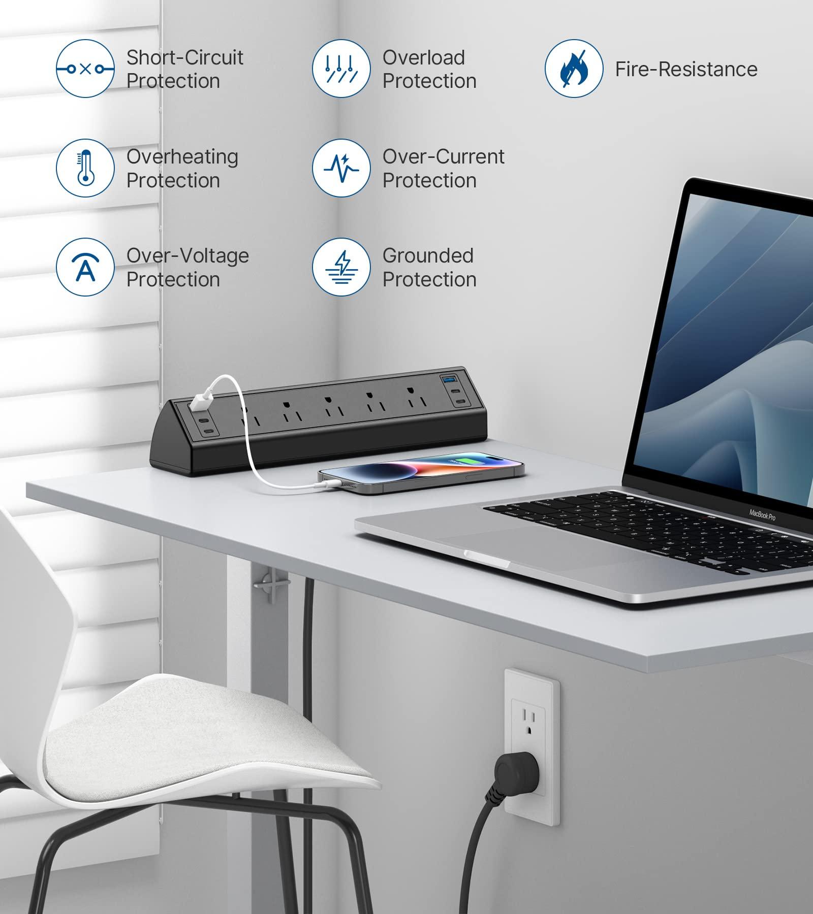 Desk Clamp Power Strip USB C,40W Total Fast Charging Station,4 PD 20W USB C Ports,Desk Edge Mount Power Strip 6 USB Ports 5 AC Outlets Surge Protector,Fit 1.96" Tabletop Edge,ETL Listed - Image 3