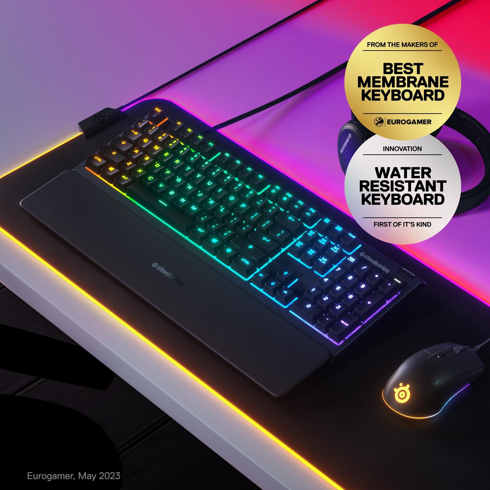 SteelSeries Apex 3 RGB Gaming Keyboard – 10-Zone RGB Illumination – IP32 Water Resistant – Premium Magnetic Wrist Rest (Whisper Quiet Gaming Switch) - Image 2