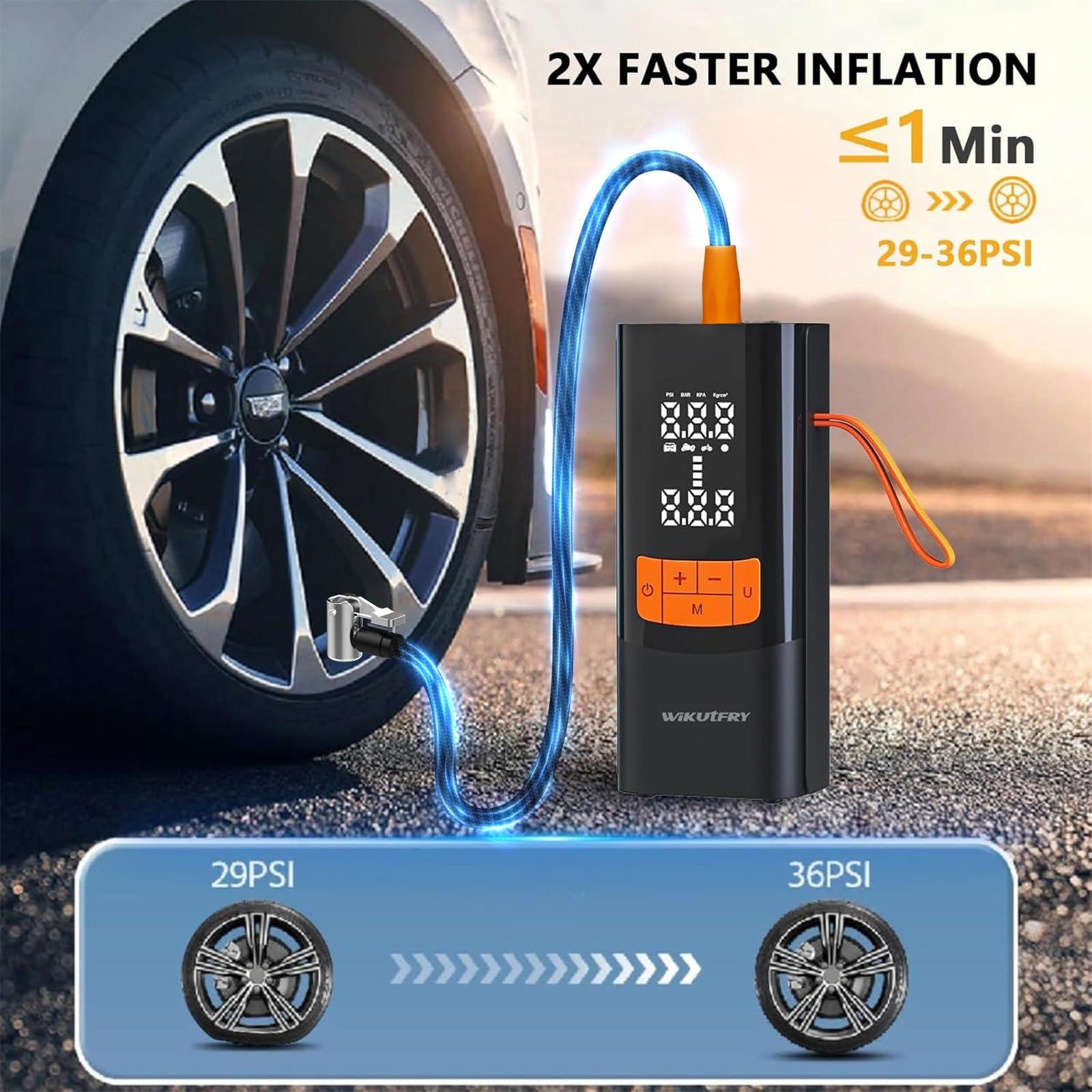 Tire Inflator Portable Air Compressor, 15000mAh and 150PSI Car Tire Pump with Pressure Display for Cars, Motorcycles, Bicycles, Ball Bikes with Tire Pressure Gauge, Dual-Use Type - Image 2