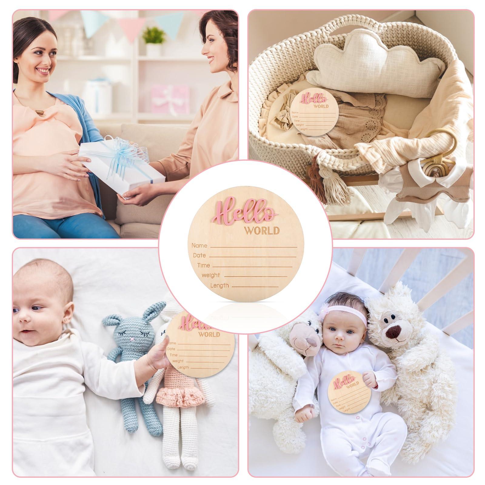 Tyqour Baby Announcement Sign 5.91 Inch Hello World Newborn Sign Welcome Baby Name Sign Newborn Announcement Sign Birth Announcement Sign For Hospital Photo Props Baby Shower Nursery(Pink) - Image 3