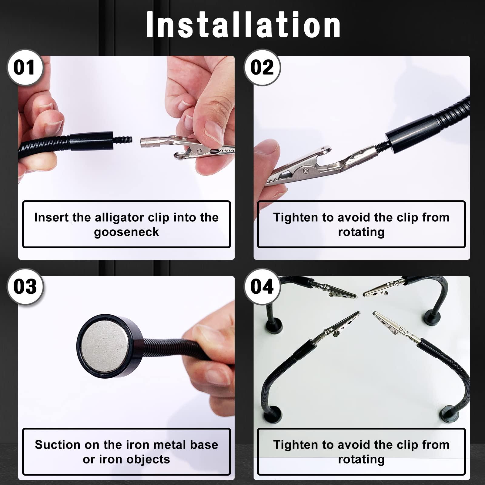 4 Pack Magnetic Helping Hands Soldering,Flexible Gooseneck Metal Arms for Automobile Electronics Soldering jewelry, Painting Art Crafts Hobby with Adjustable Alligator Clips - Image 3