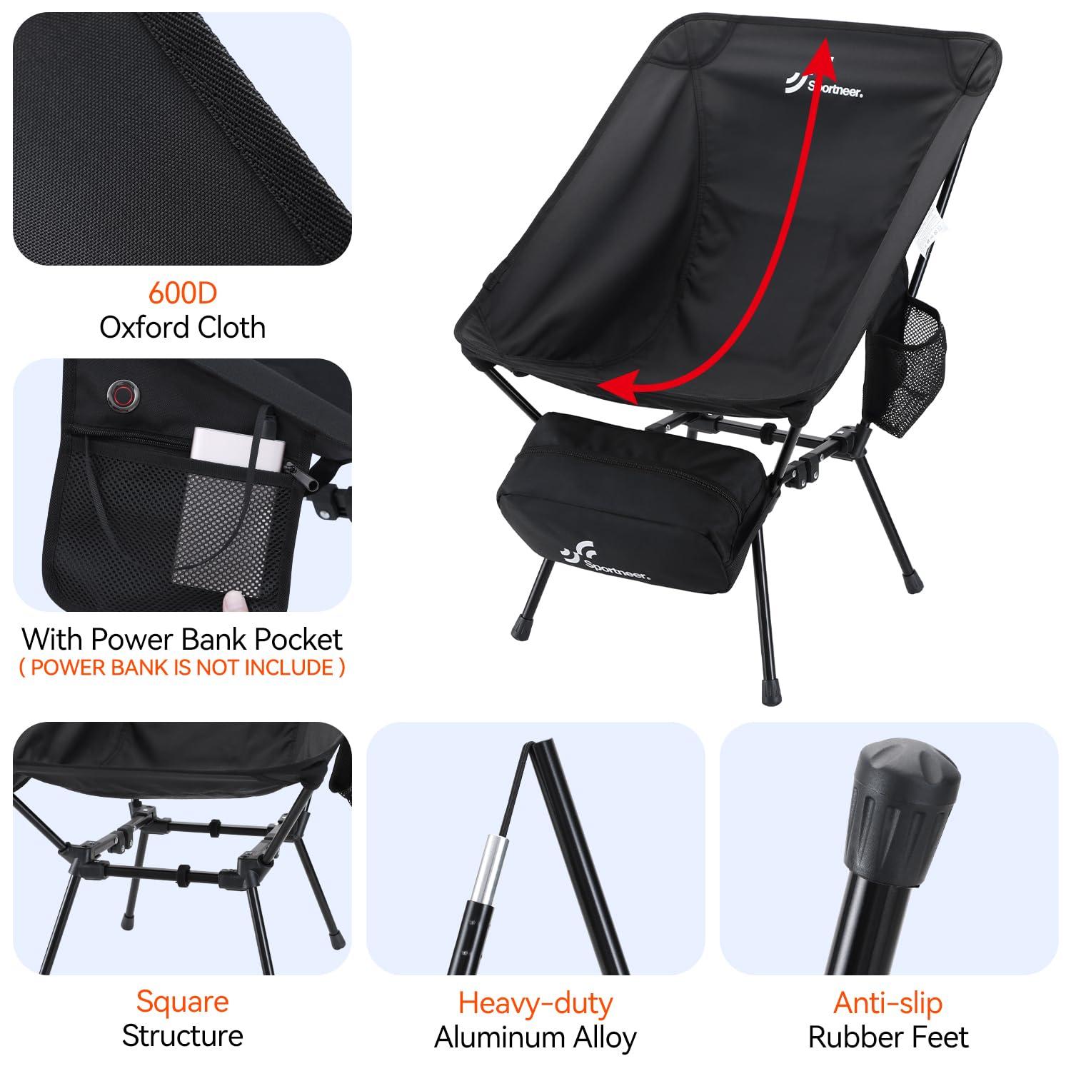 Sportneer Heated Chairs Outdoor Sports: Heated Camping Chair with USB Plug & 3 Heating Levels - Portable & Compact Heated Chair for Backpacking, Camping, Lawn, Picnic, Travel (Power Bank Not Included) - Image 8