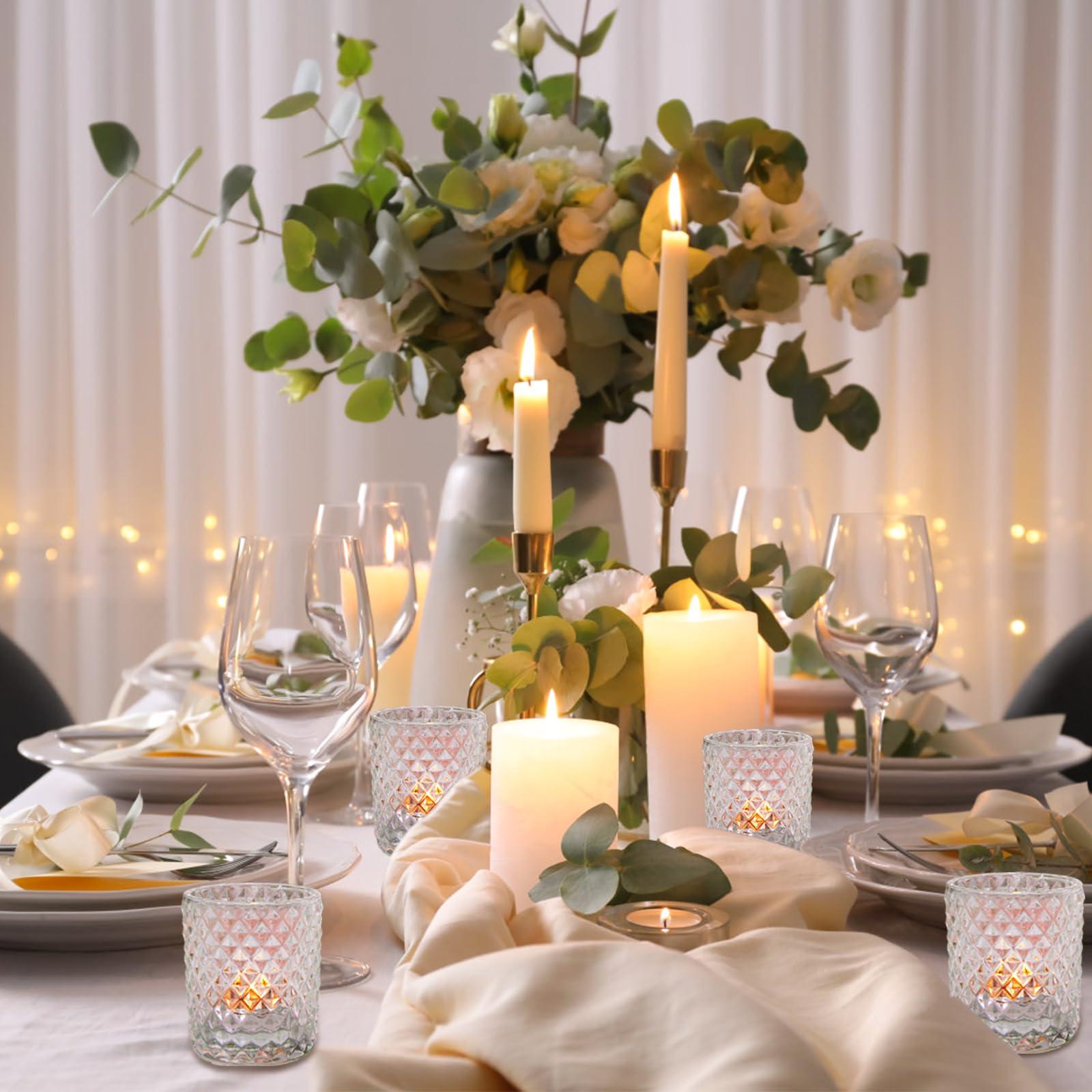 CONNOO 26 Pcs Votive Candle Holders, Clear Glass Holders Bulk for Table Centerpiece, Tea Lights Candle Holders for Wedding Shower, Party, Holiday and Home Decor - Image 7