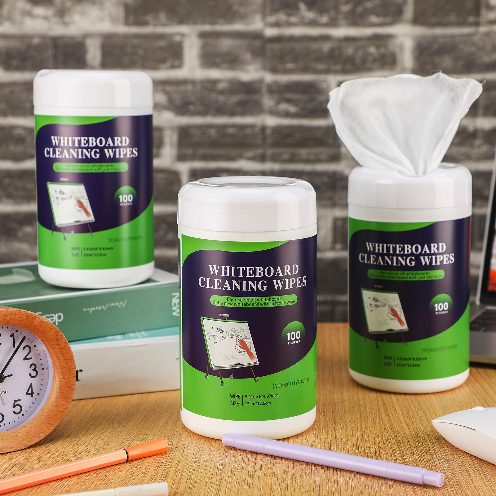 Threlaco 3 Pack Dry Erase Wipes 300 Pcs Whiteboard Cleaning Wipes Wet Whiteboard Cleaner Classroom Teacher Supplies, 100 Pcs Per Canister - Image 2