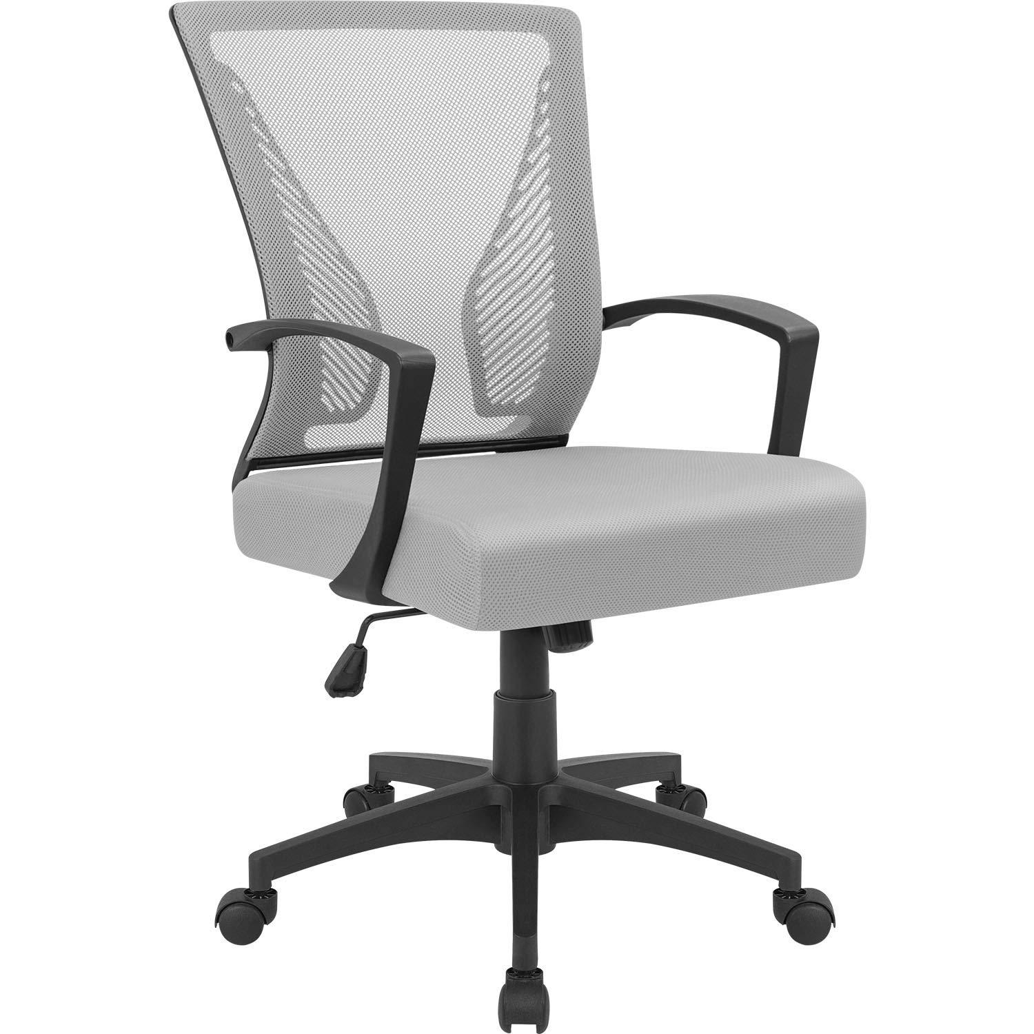 Furmax Office Chair Ergonomic Computer Desk Mesh Chair Mid Back Swivel Lumbar Support with Armrest (1, Gray)