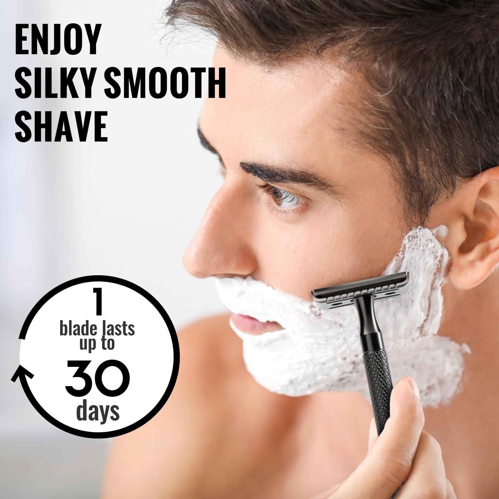 Safety Razor for Men with 15 Stainless Steel Double Edge Blades, Long Handle Men’s Single Razors for Shaving, Imported Upgraded Blades Reduce Irritation, Black - Image 8