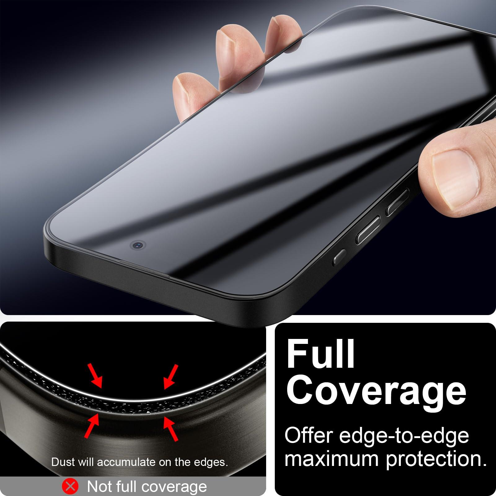 TECHO Privacy Screen Protector for iPhone 15 Pro Tempered Glass Film, Full Coverage Edge to Edge, Anti Spy Private, 9H Hardness, 2 Pack, 6.1 Inch - Image 4