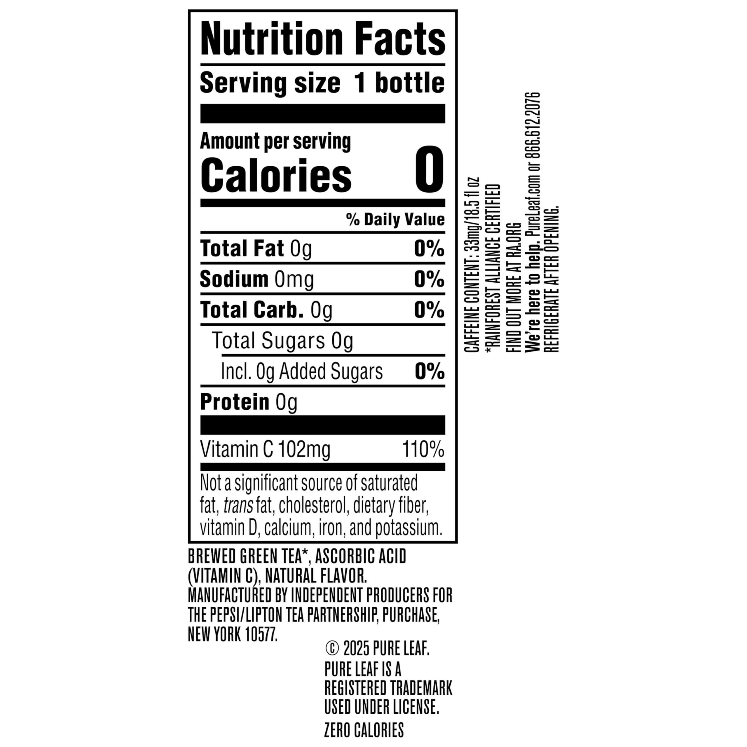 Pure Leaf Iced Tea, Unsweetened Green Tea, 18.5 fl Oz Bottles (Pack of 12) - Image 2